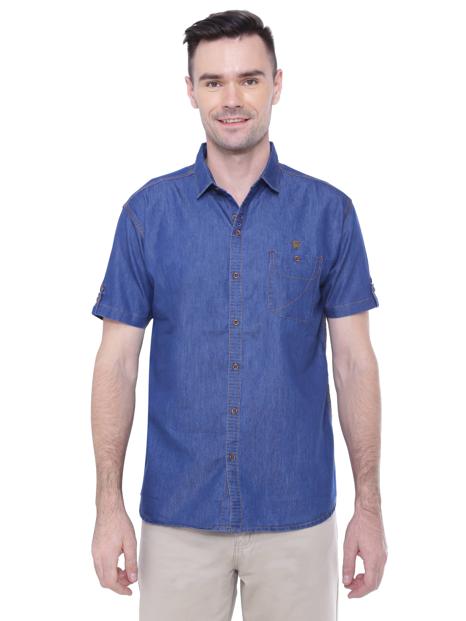     			Kuons Avenue Denim Regular Fit Solids Half Sleeves Men's Casual Shirt - Blue ( Pack of 1 )