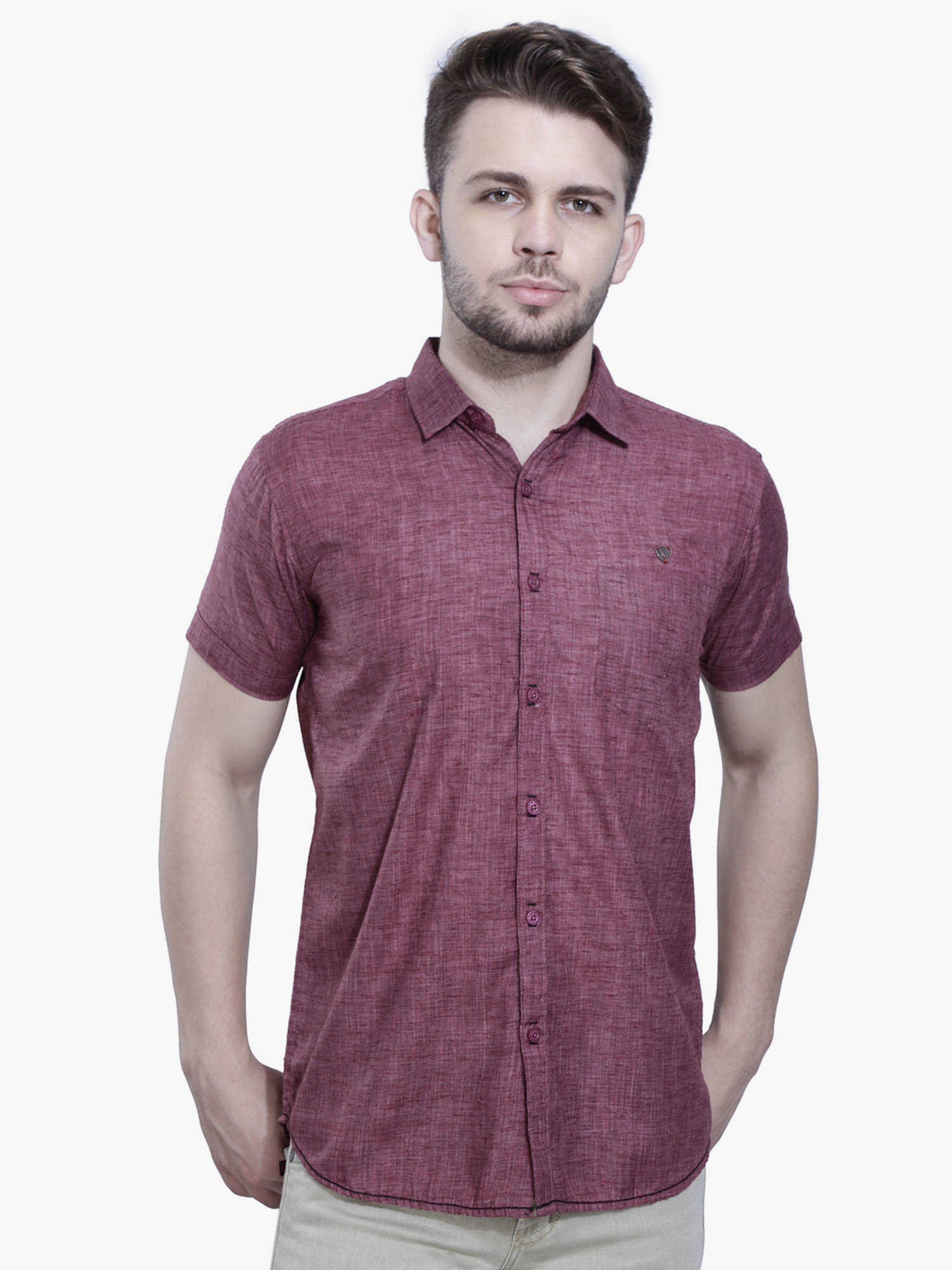     			Kuons Avenue Linen Regular Fit Solids Half Sleeves Men's Casual Shirt - Purple ( Pack of 1 )