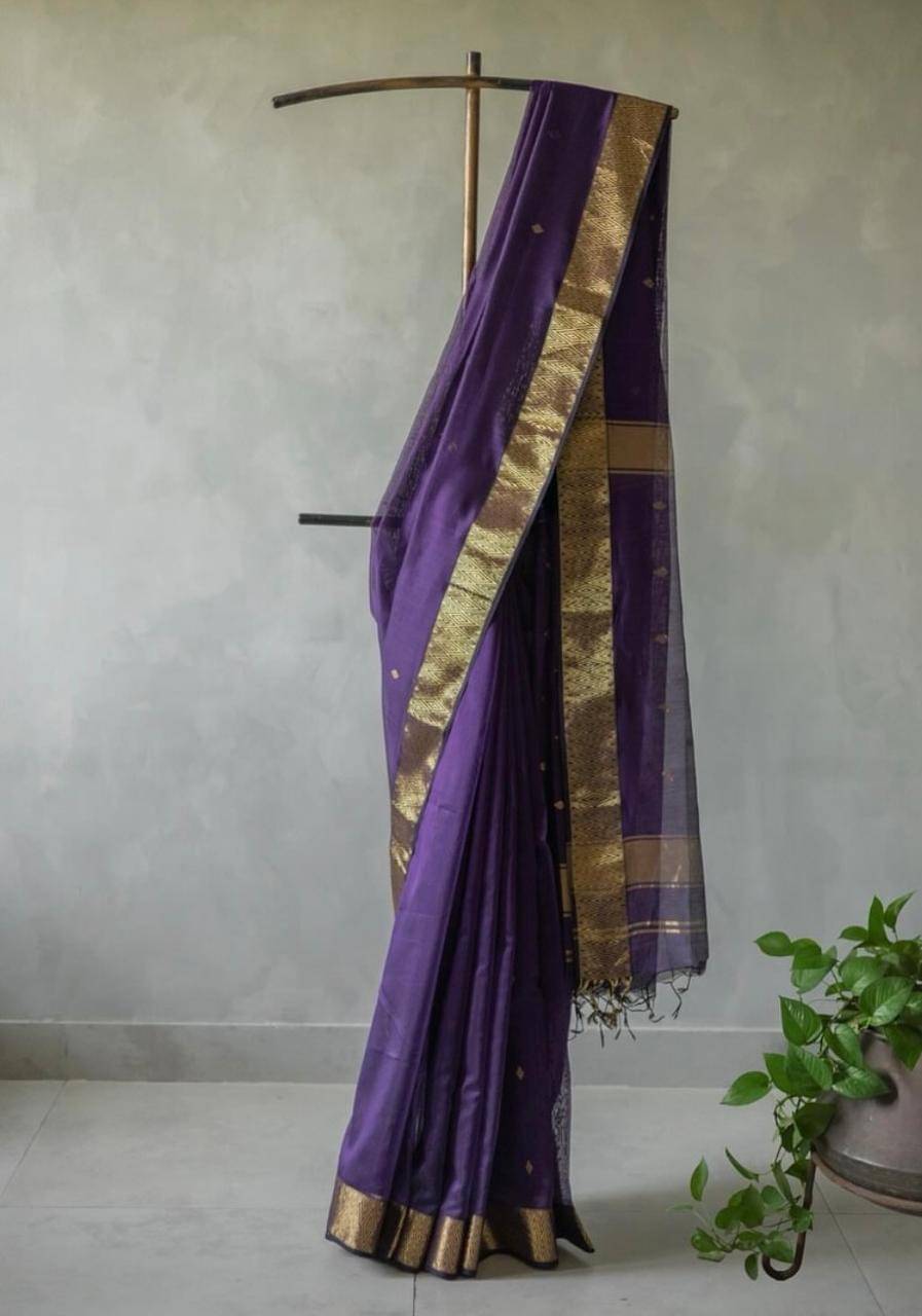     			Lady Shopi Chanderi Woven Regular Saree With Unstitched Blouse Piece ( Purple )