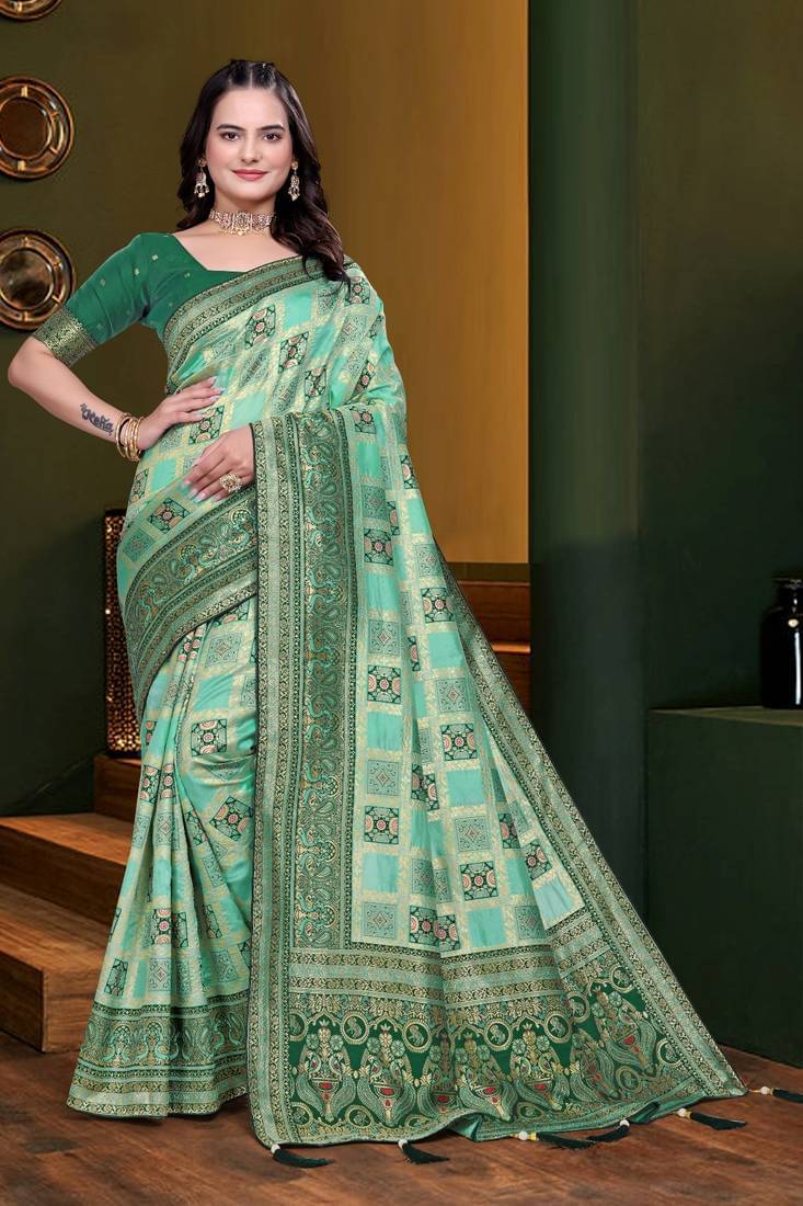 Lady Shopi Jacquard Woven Regular Saree With Unstitched Blouse Piece ( Rama ) Lady Shopi Jacquard Woven Regular Saree With Unstitched Blouse Piece ( Rama )