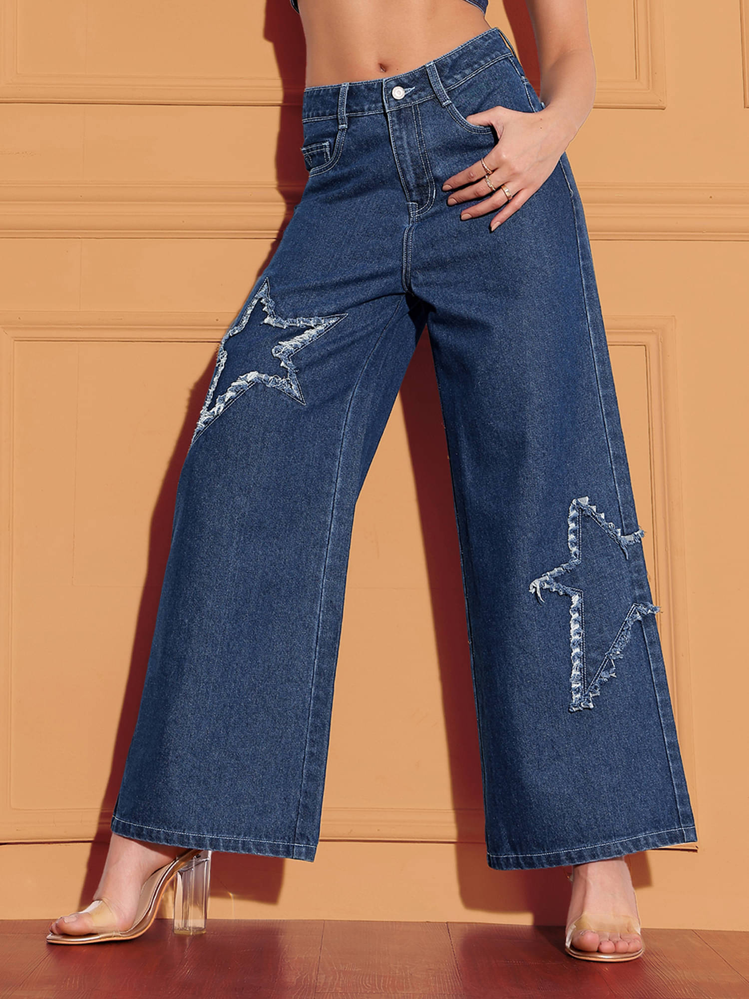     			Miss Chase Women's Wide Leg High-Rise Jeans ( Navy Blue )