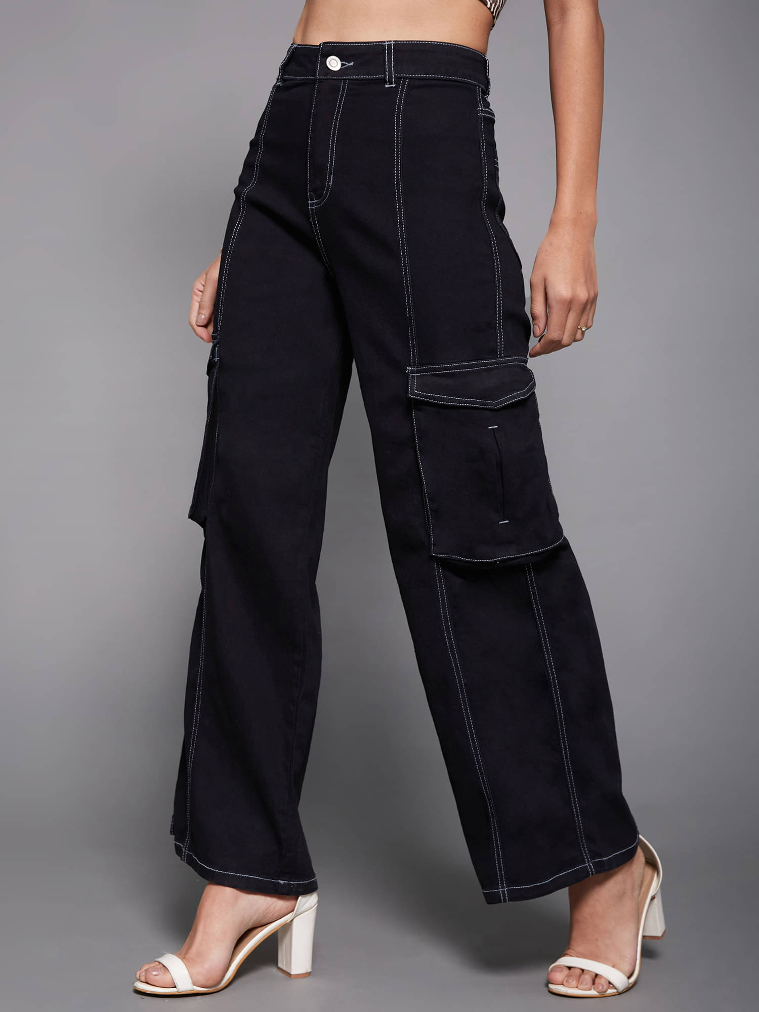     			Miss Chase Women's Wide Leg High-Rise Jeans ( Black )