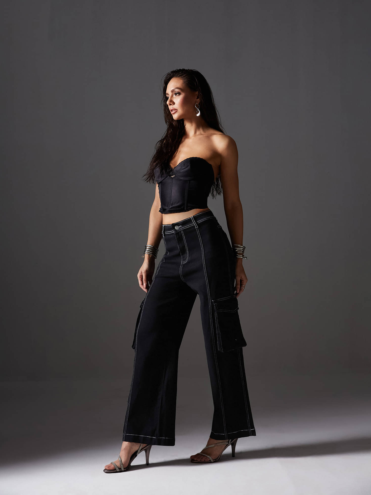     			Miss Chase Women's Wide Leg High-Rise Jeans ( Black )