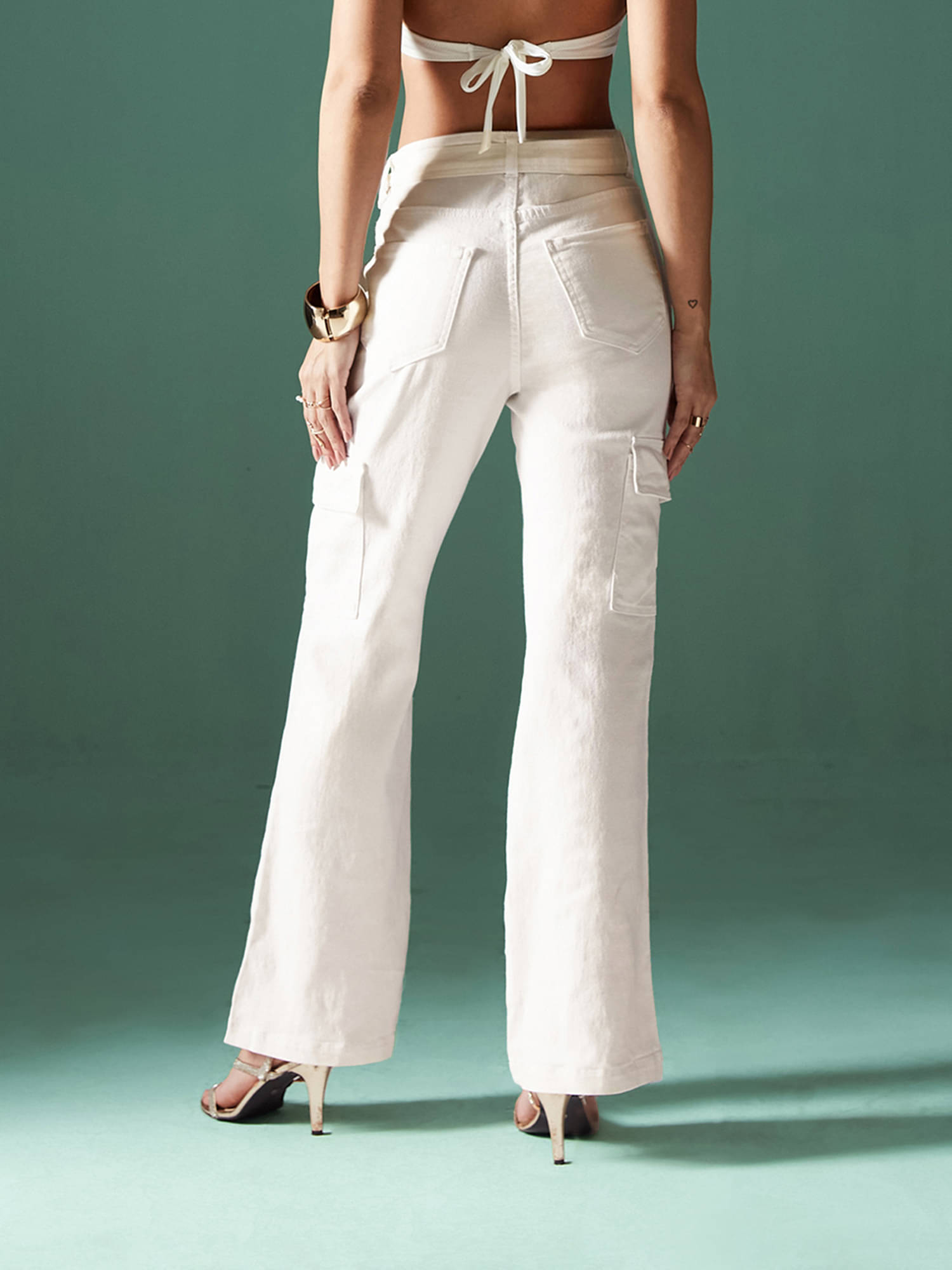     			Miss Chase Women's Wide Leg High-Rise Jeans ( White )
