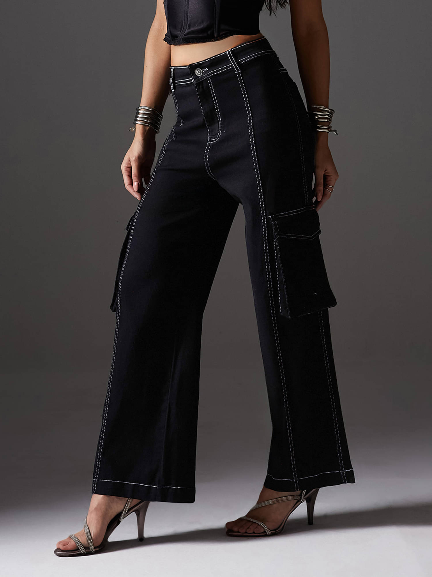     			Miss Chase Women's Wide Leg High-Rise Jeans ( Black )