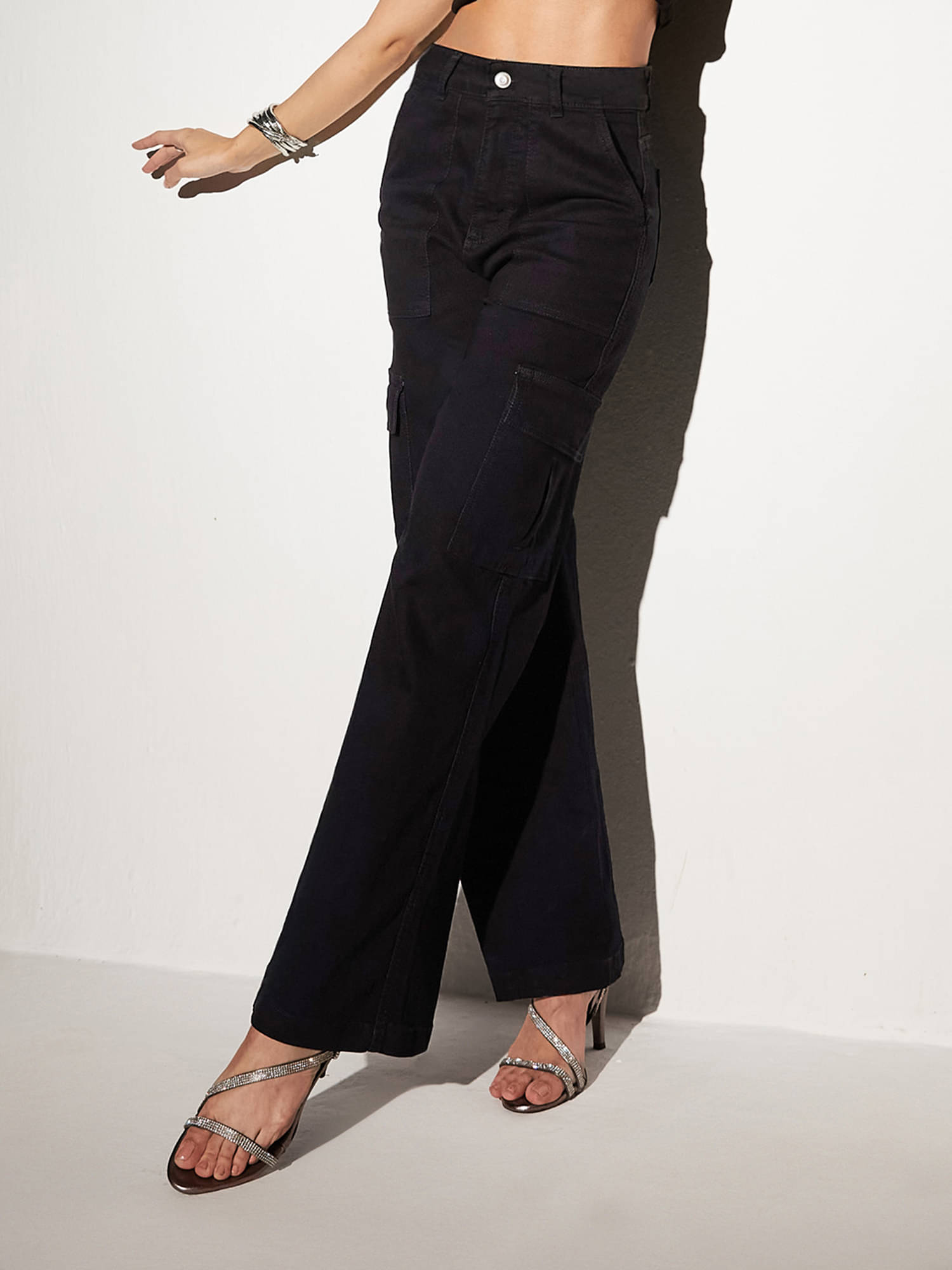     			Miss Chase Women's Wide Leg High-Rise Jeans ( Black )