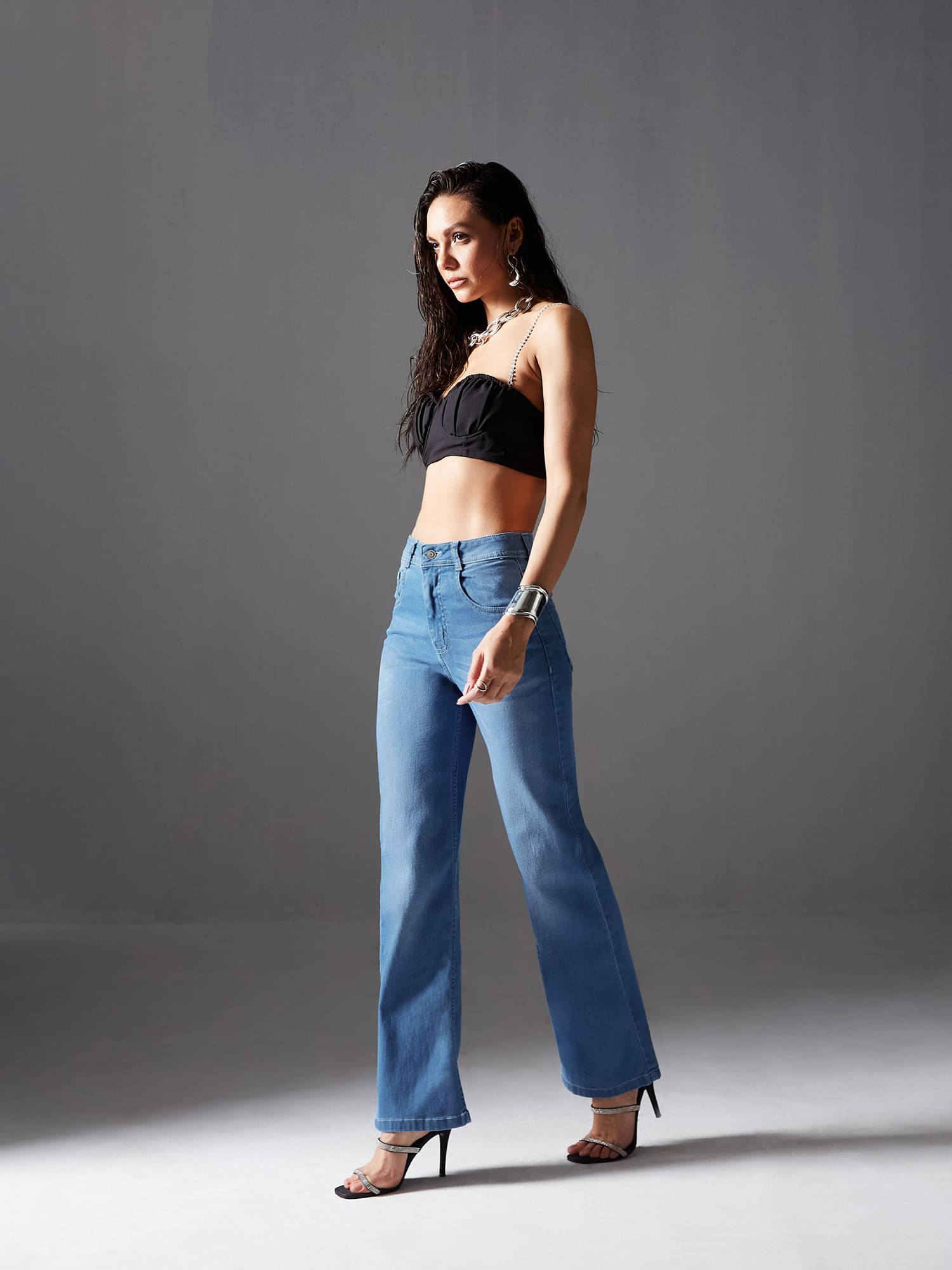    			Miss Chase Women's Wide Leg Mid-Rise Jeans ( Blue )