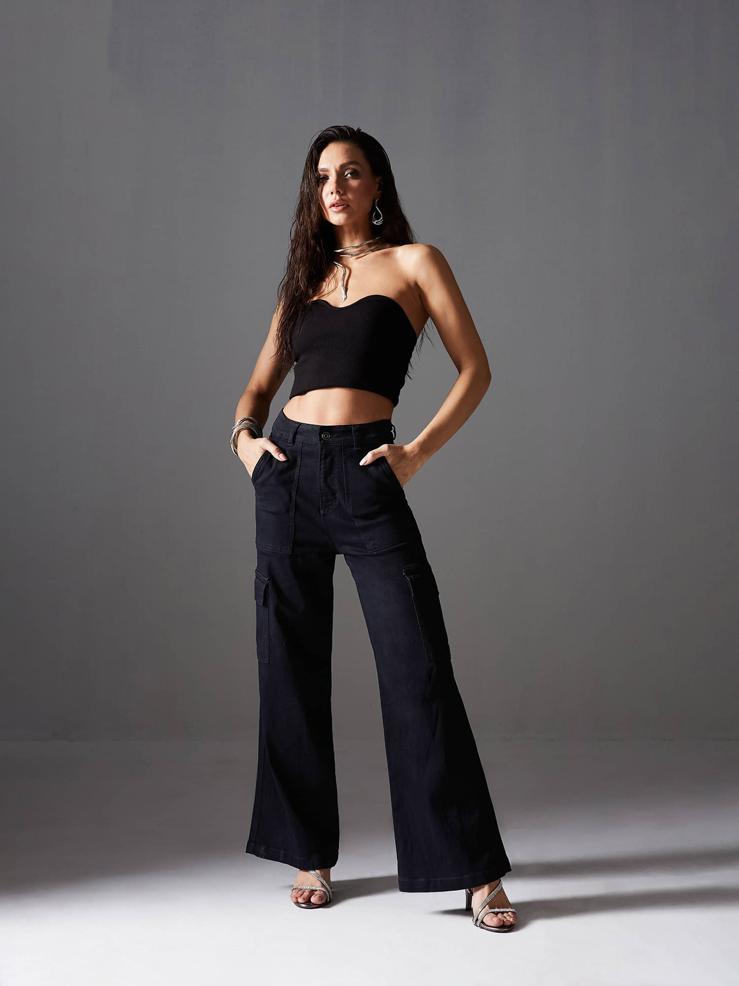     			Miss Chase Women's Wide Leg High-Rise Jeans ( Black )