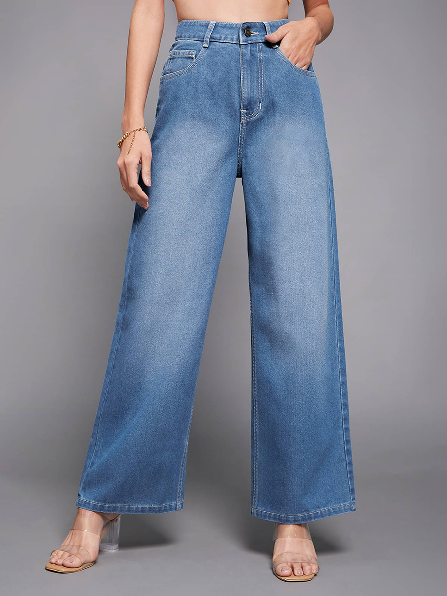     			Miss Chase Women's Wide Leg High-Rise Jeans ( Blue )