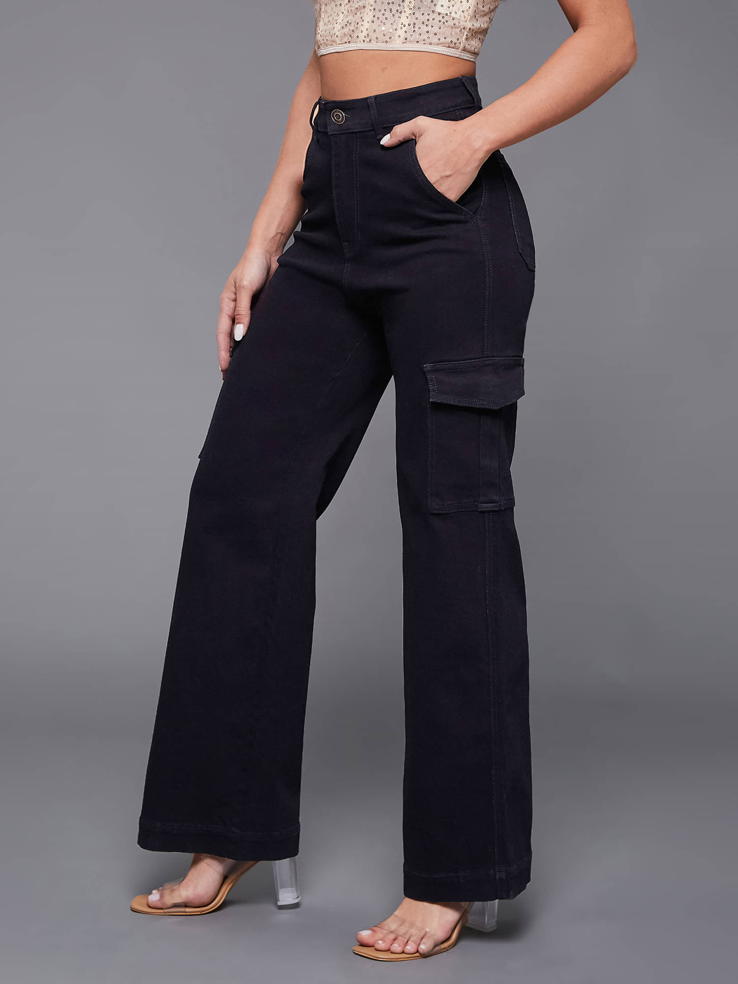     			Miss Chase Women's Wide Leg High-Rise Jeans ( Black )