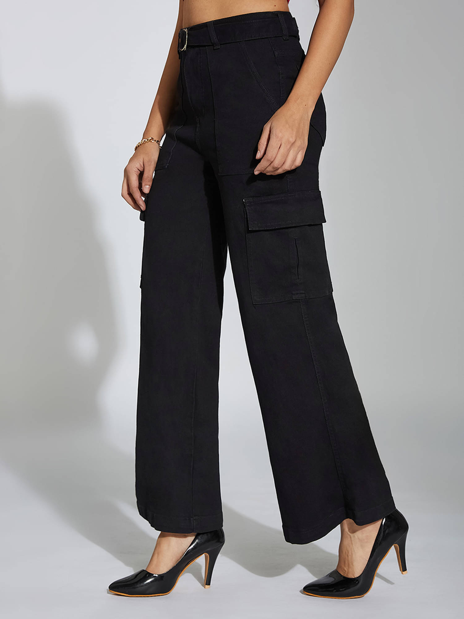     			Miss Chase Women's Wide Leg High-Rise Jeans ( Black )