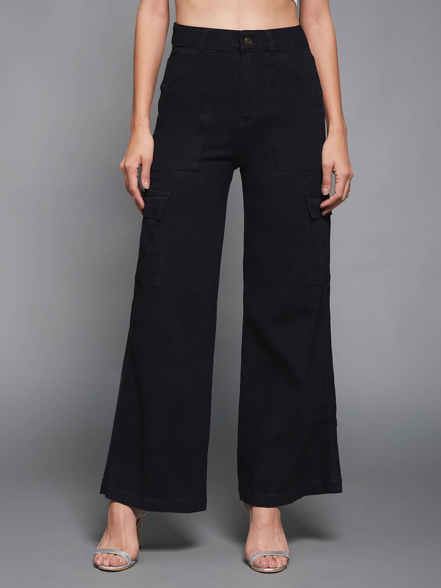     			Miss Chase Women's Wide Leg High-Rise Jeans ( Black )