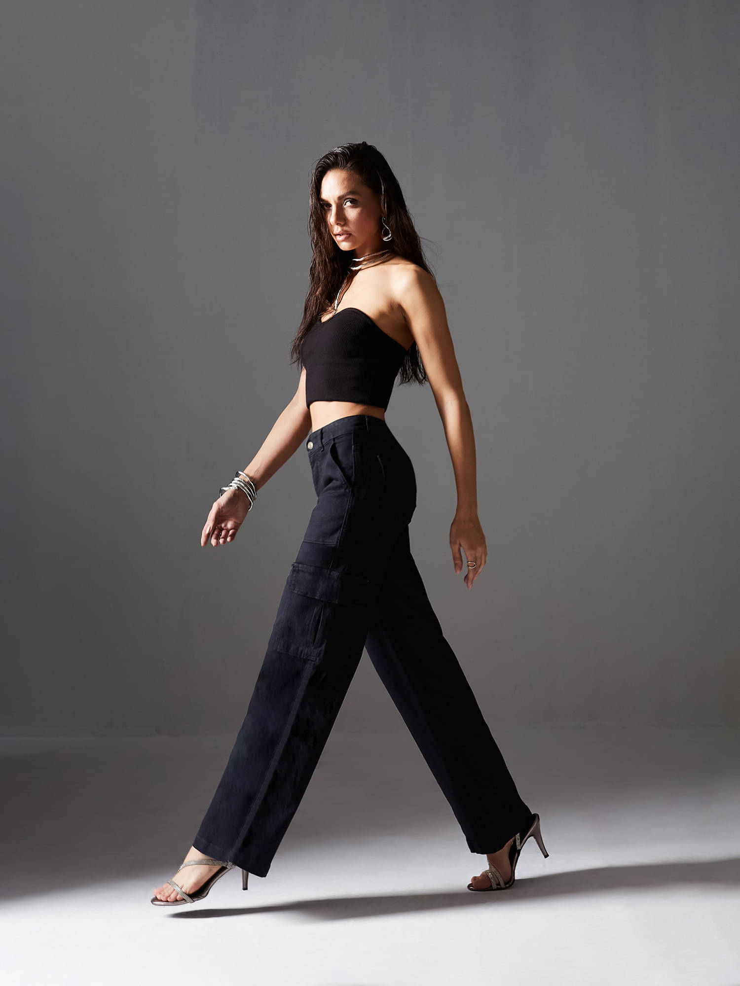     			Miss Chase Women's Wide Leg High-Rise Jeans ( Black )