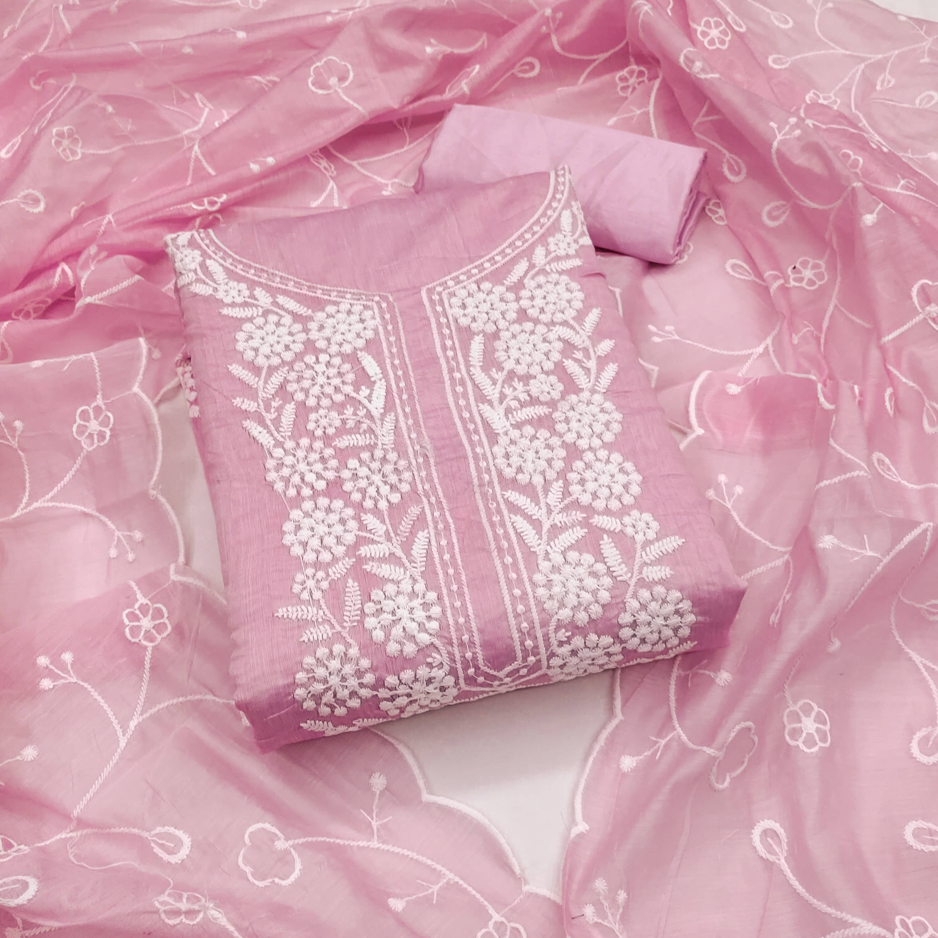     			Nayanthara Trends Women Chanderi Unstitched Dress Material ( Pink )