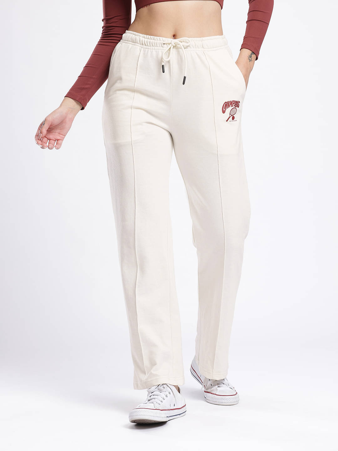     			Nyker Cotton Blend Solid Women Pyjama ( Off White )