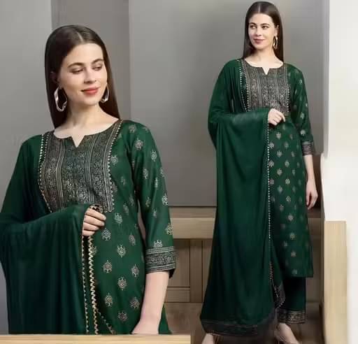     			RPD FASHIOB Women Cotton Printed Straight Kurti With Pants ( Dark Green )