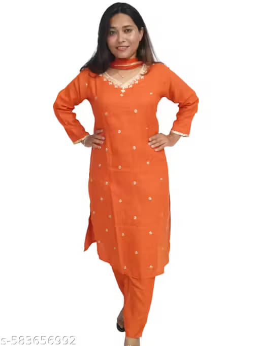     			RPD FASHIOB Women Cotton Printed Straight Kurti With Pants ( Orange )