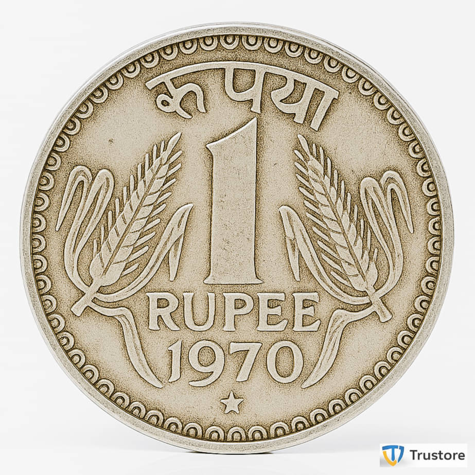     			✨ Rare 1 Rupee 1970 ✨ Star/Hyderabad Mint  ⭐ India Old Copper Coin ⭐ EX- Rare | Trustore Exclusive ⭐