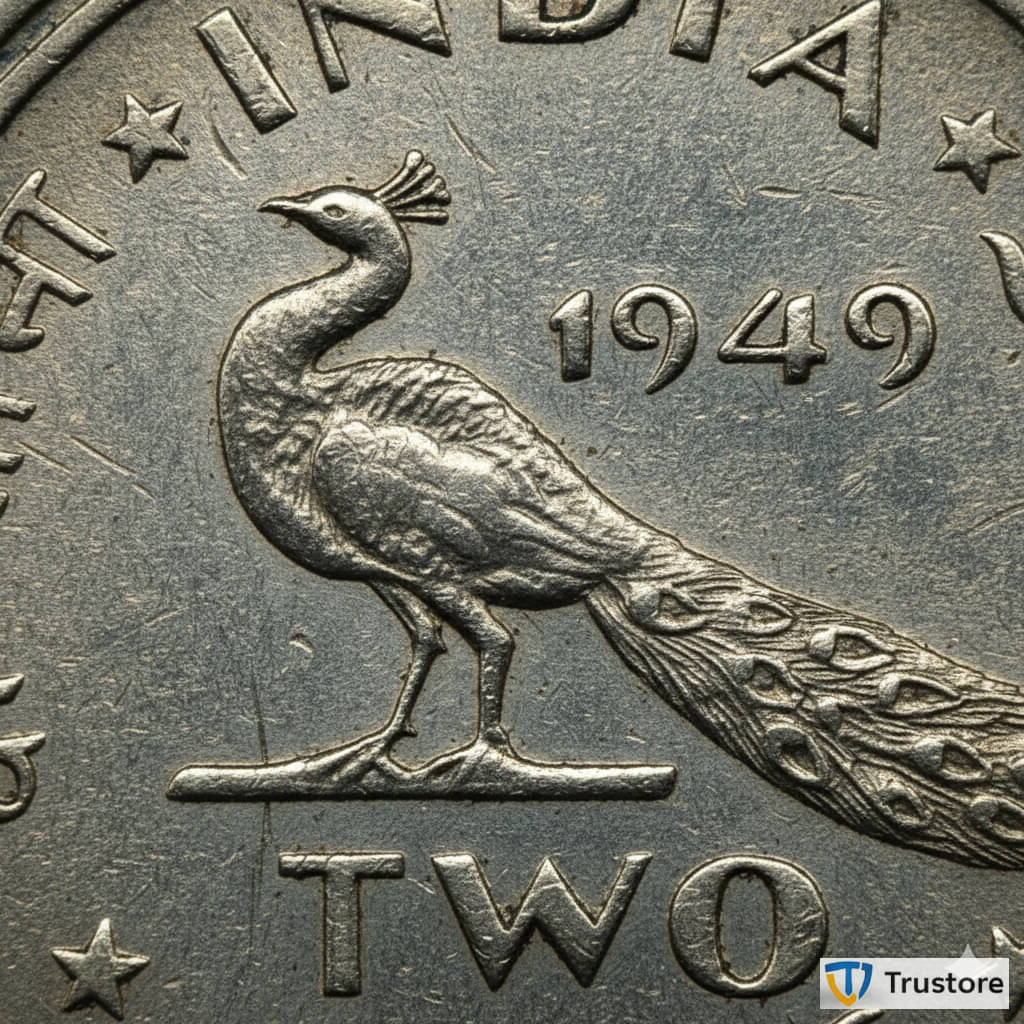 ✨ Rare 2 Anna 1949 ✨ Seated Peacock ⭐ India Old Coin ⭐ EX- Rare | Trustore Exclusive ⭐     			✨ Rare 2 Anna 1949 ✨ Seated Peacock ⭐ India Old Coin ⭐ EX- Rare | Trustore Exclusive ⭐