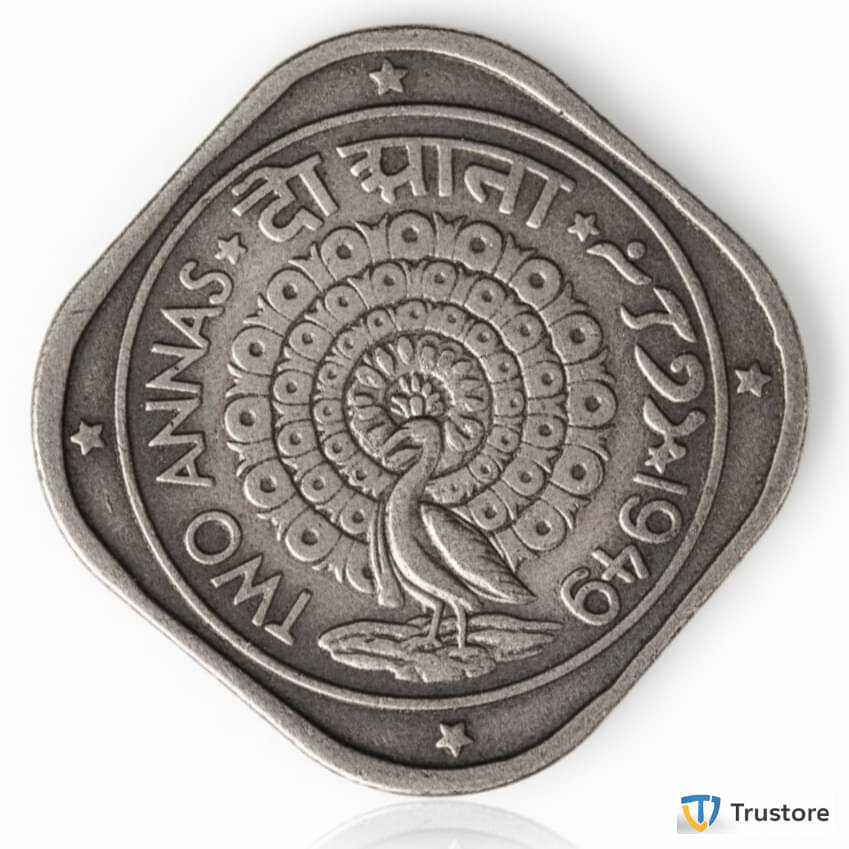 ✨ Rare 2 Anna 1949 ✨ Standing Peacock ⭐ India Old Coin ⭐ EX- Rare | Trustore Exclusive ⭐     			✨ Rare 2 Anna 1949 ✨ Standing Peacock ⭐ India Old Coin ⭐ EX- Rare | Trustore Exclusive ⭐
