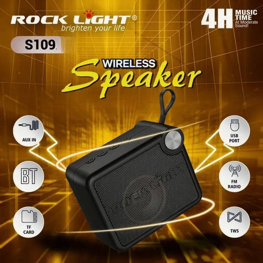     			Rock Light S109 5 W Bluetooth Speaker Bluetooth v5.0 with USB,SD card Slot,TWS feature Playback Time 4 hrs Black