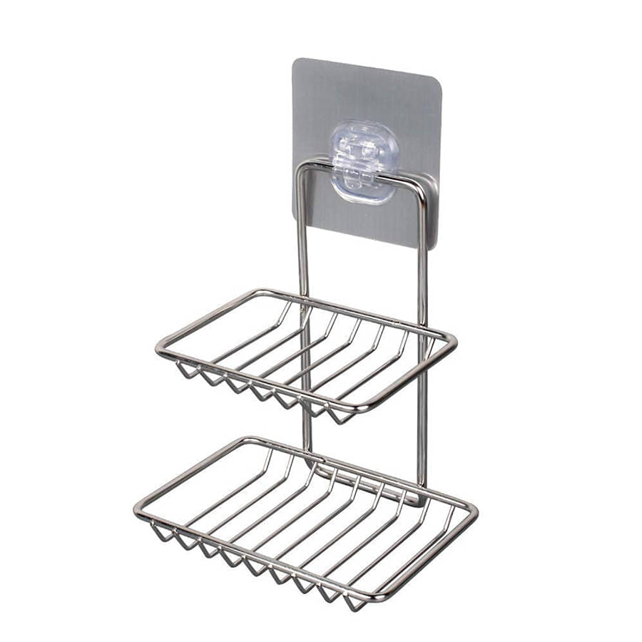     			SCODELLA Wall Mounted Double Layer soap Dish Holder & Dispensers, Self-Adhesive Stainless Steel Waterproof Kitchen Bathroom