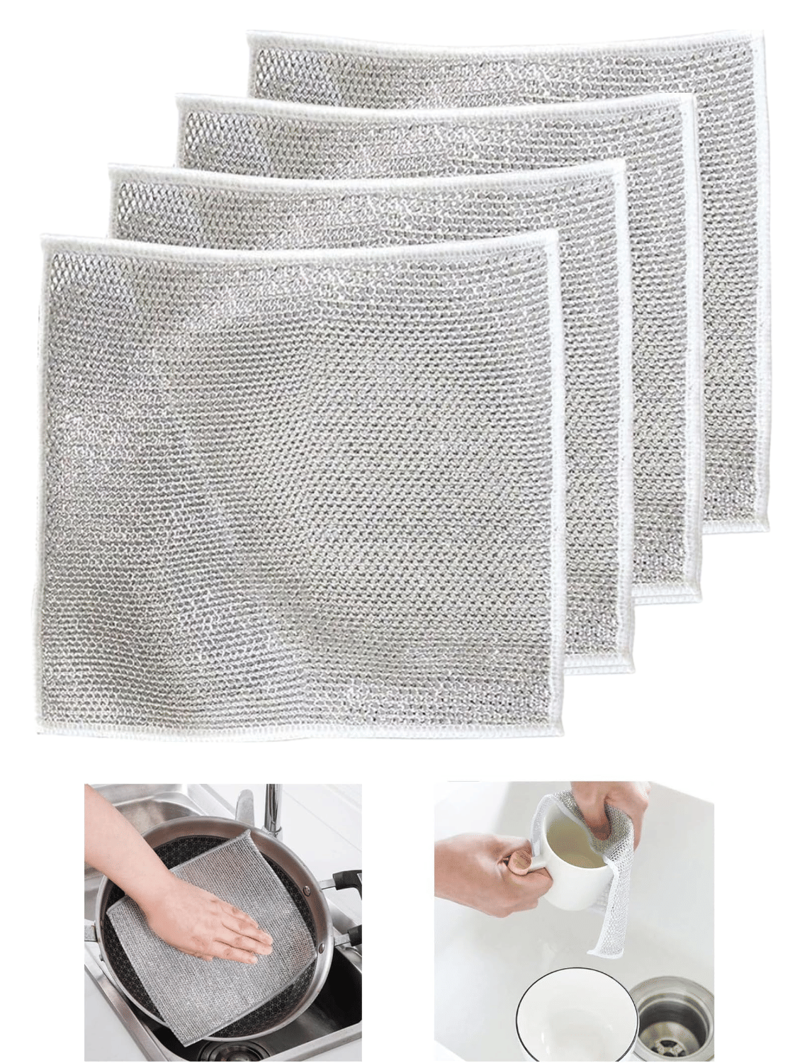     			SHOPONIL 4Pcs Double Layer Non Scratch Dish Wash Cloth, Multipurpose Wire Dishwashing Rag for Wet and Dry Dish, Multifunctional Non-Scratch Scrubbing Pads Kitchen Cleaning Cloths, kitchen gadgets