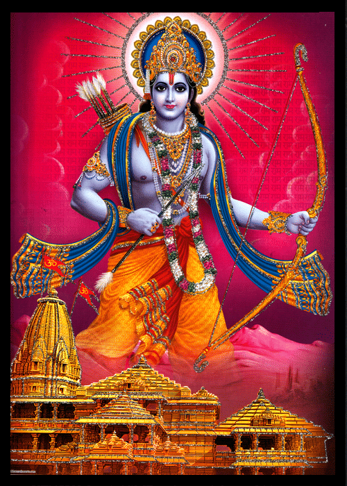     			SRI RAM AYODHYA RAM MANDIR Sparkled Laminated Photo 8 (Width) x 11 (Length) inch on Wooden Base With Back Support & Wall Hanging Mount