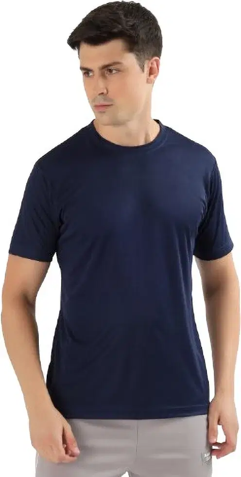     			SYS TEXTILE Men Cotton Blend Regular Fit Solid T-Shirt ( Navy Blue )