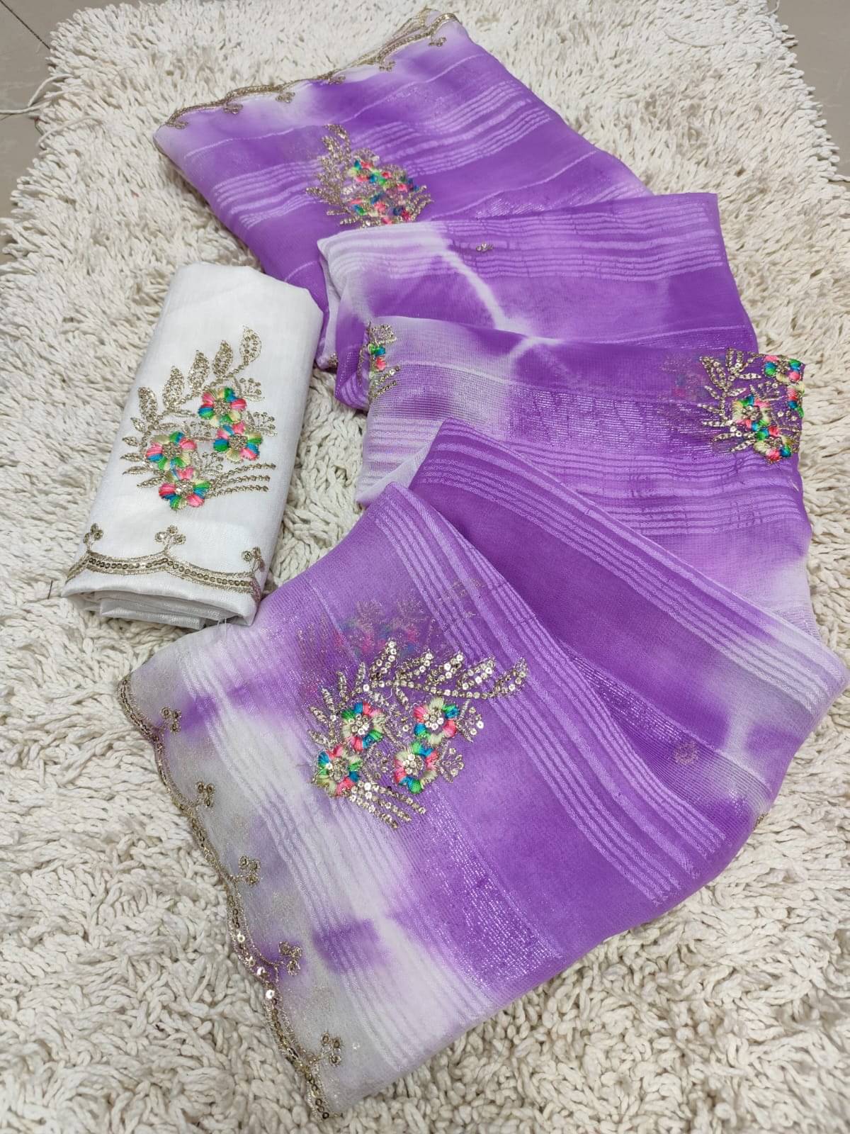     			Sareez House Chiffon Embroidered Regular Saree With Unstitched Blouse Piece ( Purple )