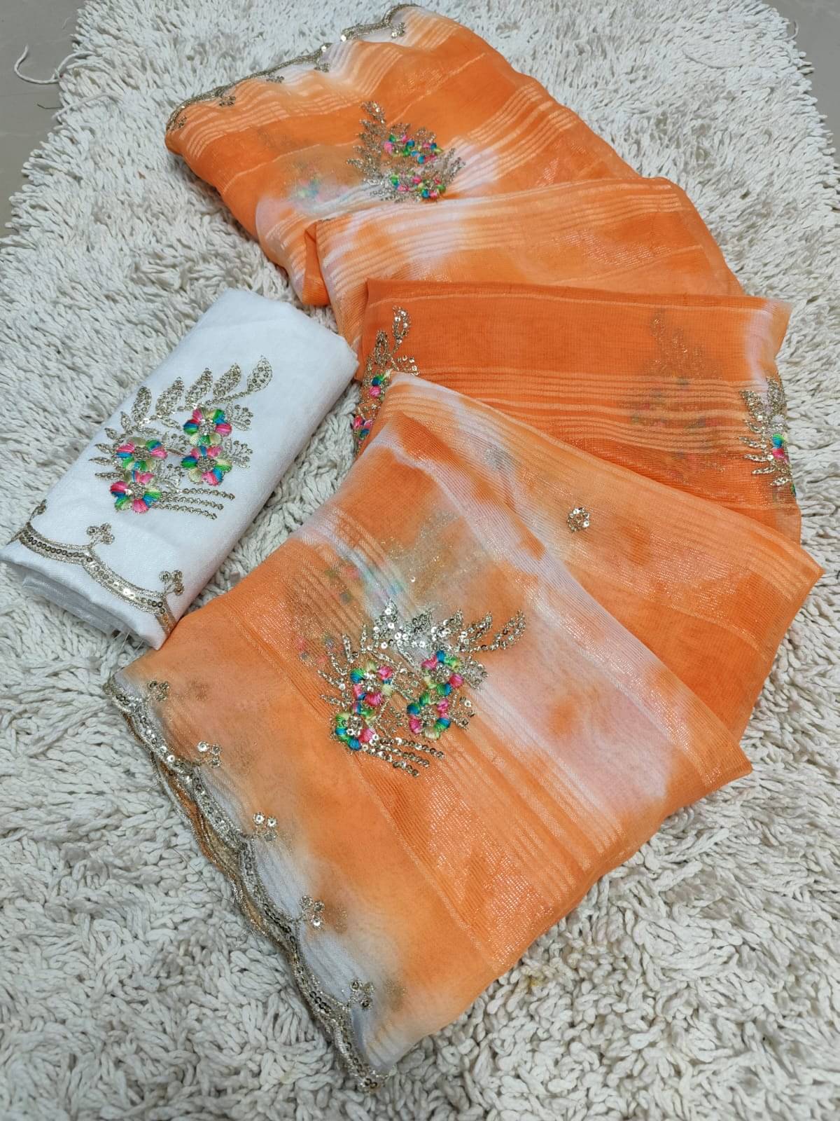     			Sareez House Chiffon Embroidered Regular Saree With Unstitched Blouse Piece ( Orange )