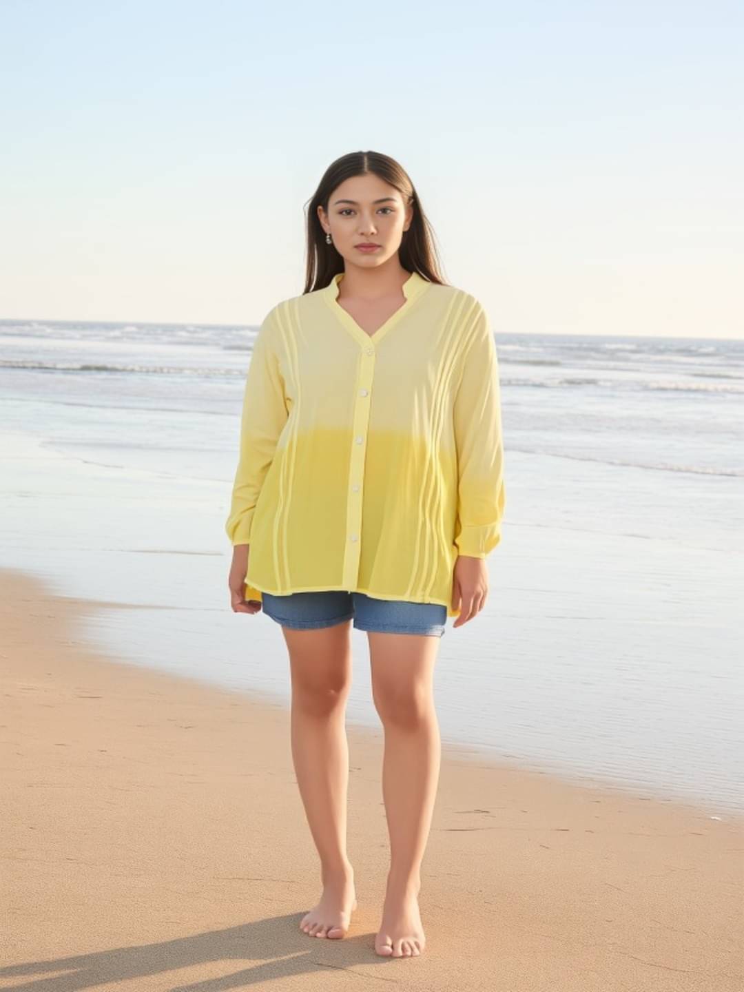 THECLASSICTOGS Women Solid Rayon Shirt ( Yellow ) THECLASSICTOGS Women Solid Rayon Shirt ( Yellow )