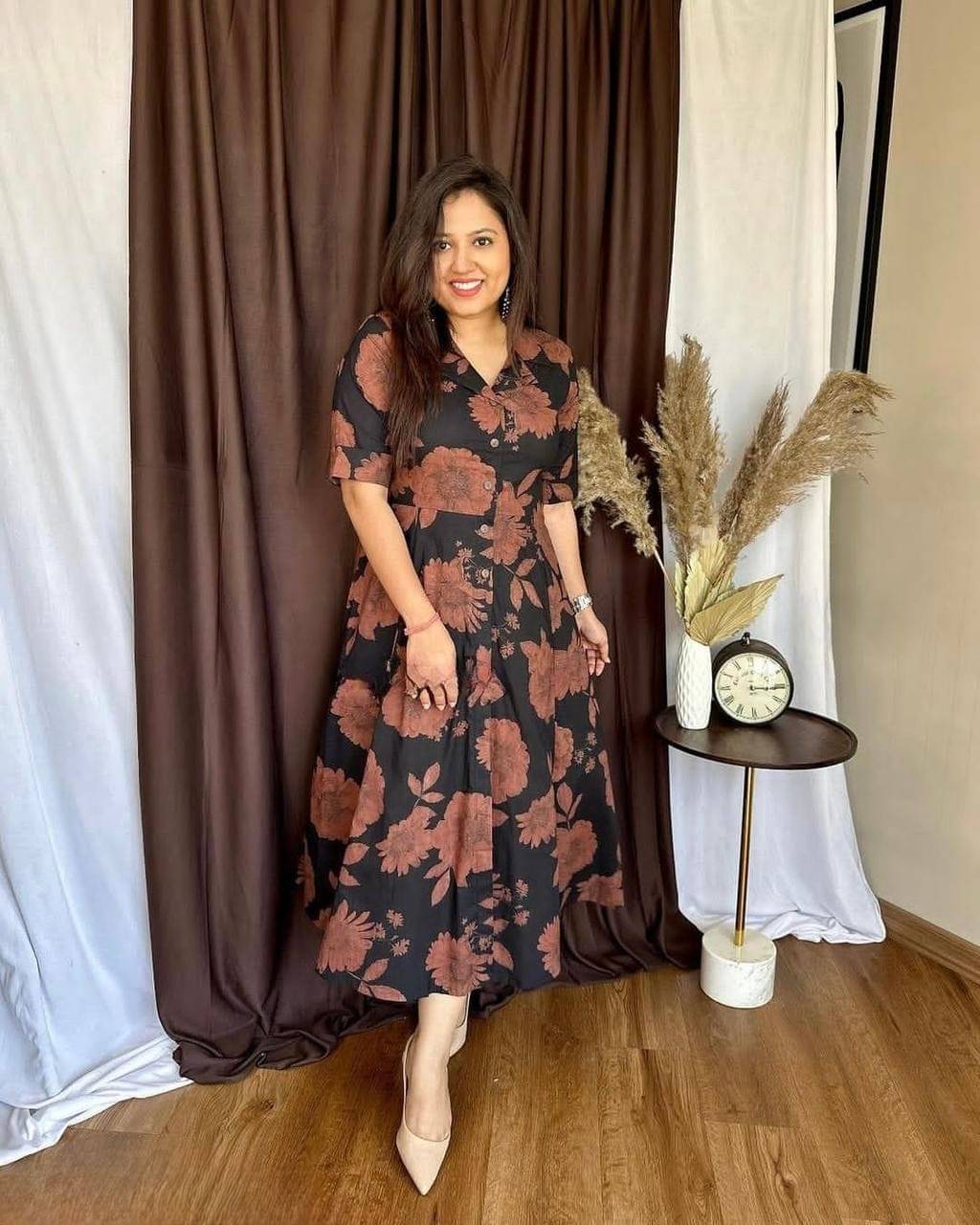    			TUHIRAJ Women Crepe Printed Gown ( Brown )