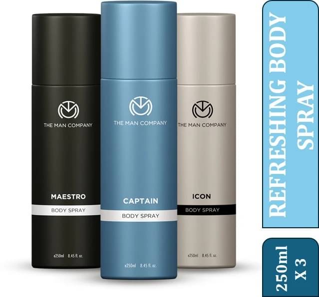 The Man Company Captain, Maestro and Icon 3 x 250ml Deodorant Spray for Men 250 ml ( Pack of 3 ) The Man Company Captain, Maestro and Icon 3 x 250ml Deodorant Spray for Men 250 ml ( Pack of 3 )