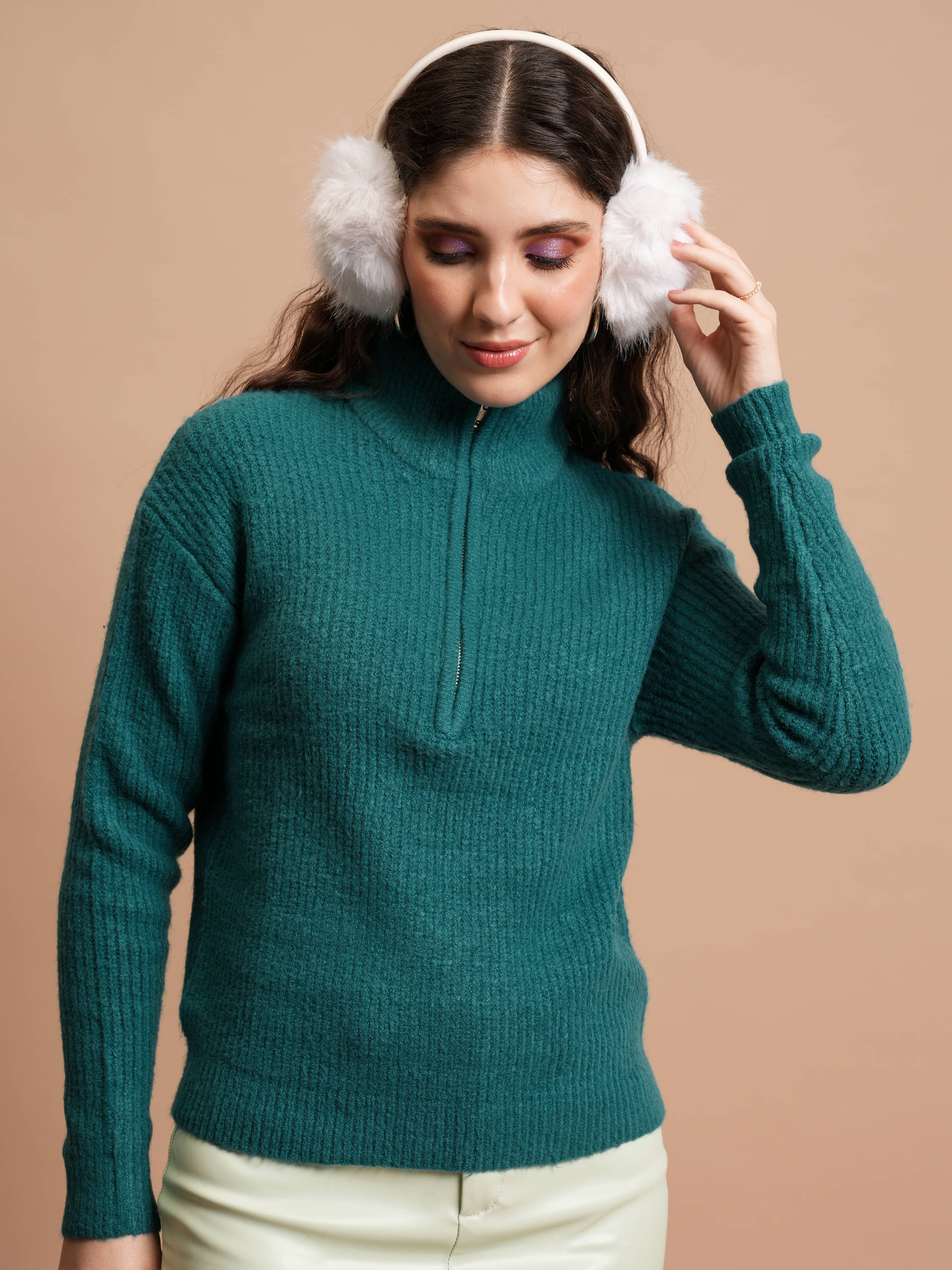 Tokyo Talkies Women Acrylic High Neck Pullover ( Blue )     			Tokyo Talkies Women Acrylic High Neck Pullover ( Blue )