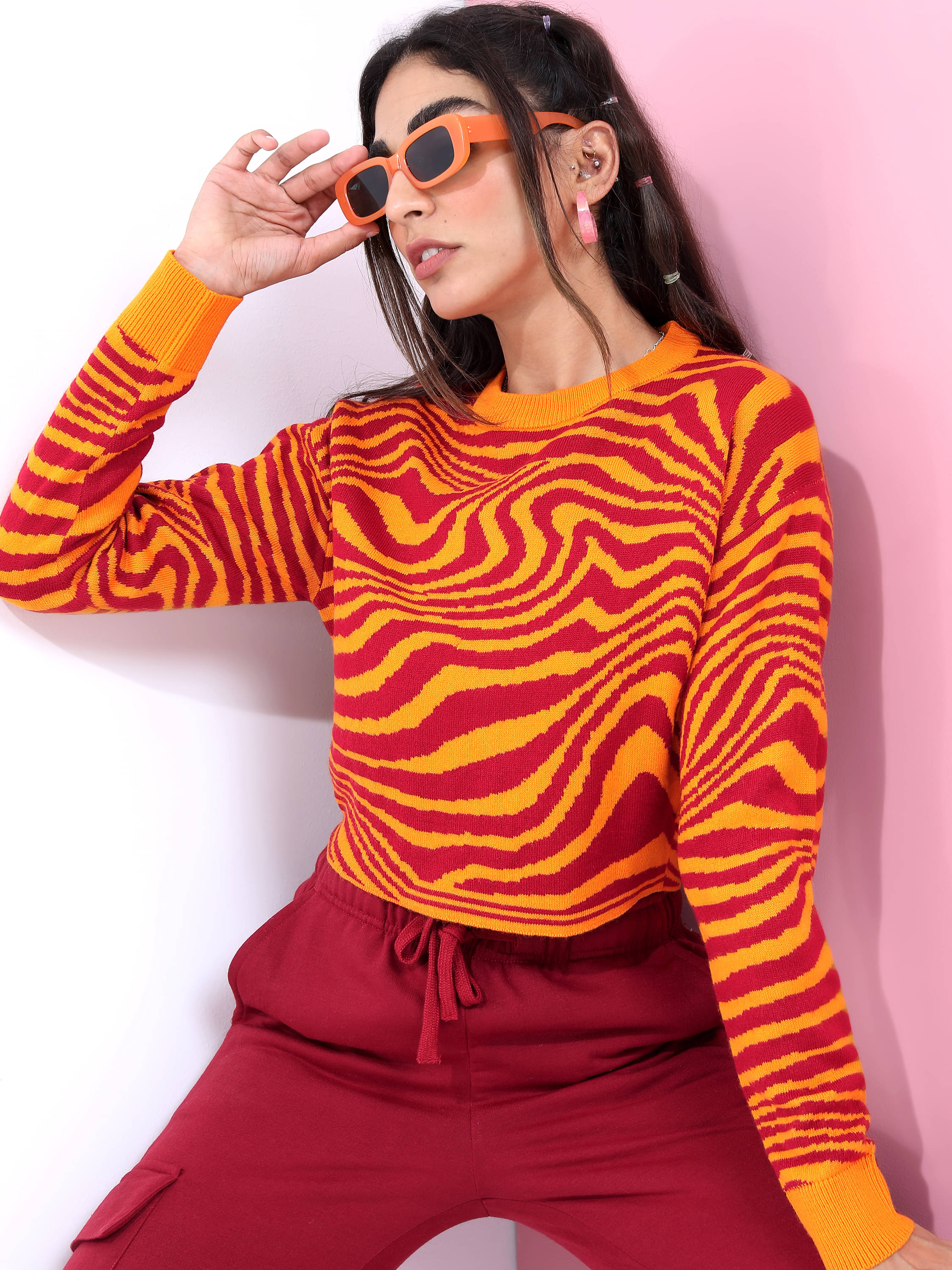    			Tokyo Talkies Women Acrylic High Neck Pullover ( Red )