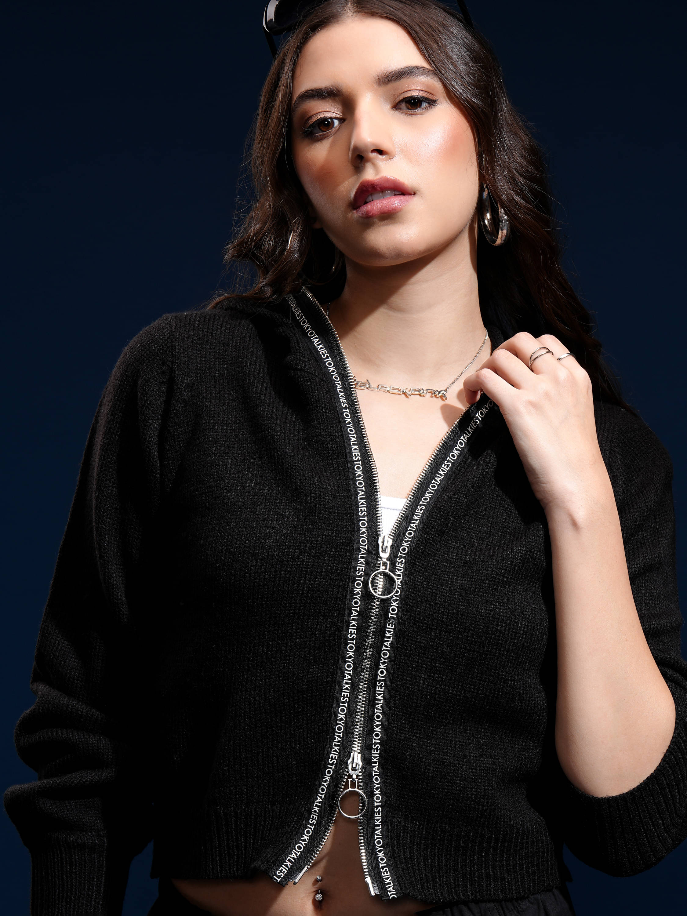     			Tokyo Talkies Acrylic Hooded Women's Cardigans Dress - Black ( Pack of 1 )