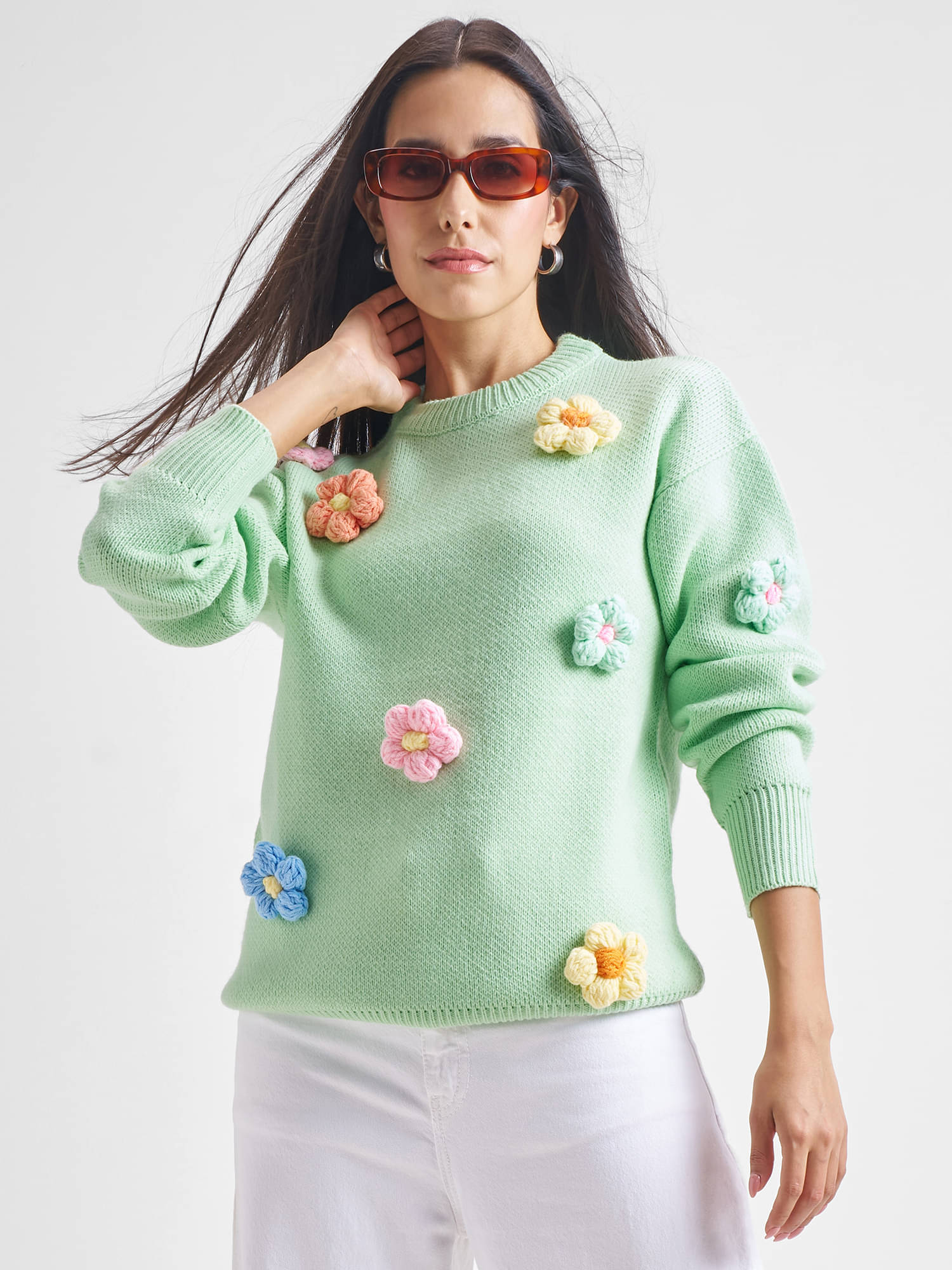     			Tokyo Talkies Acrylic Round Neck Women's Pullovers - Green ( Pack of 1 )