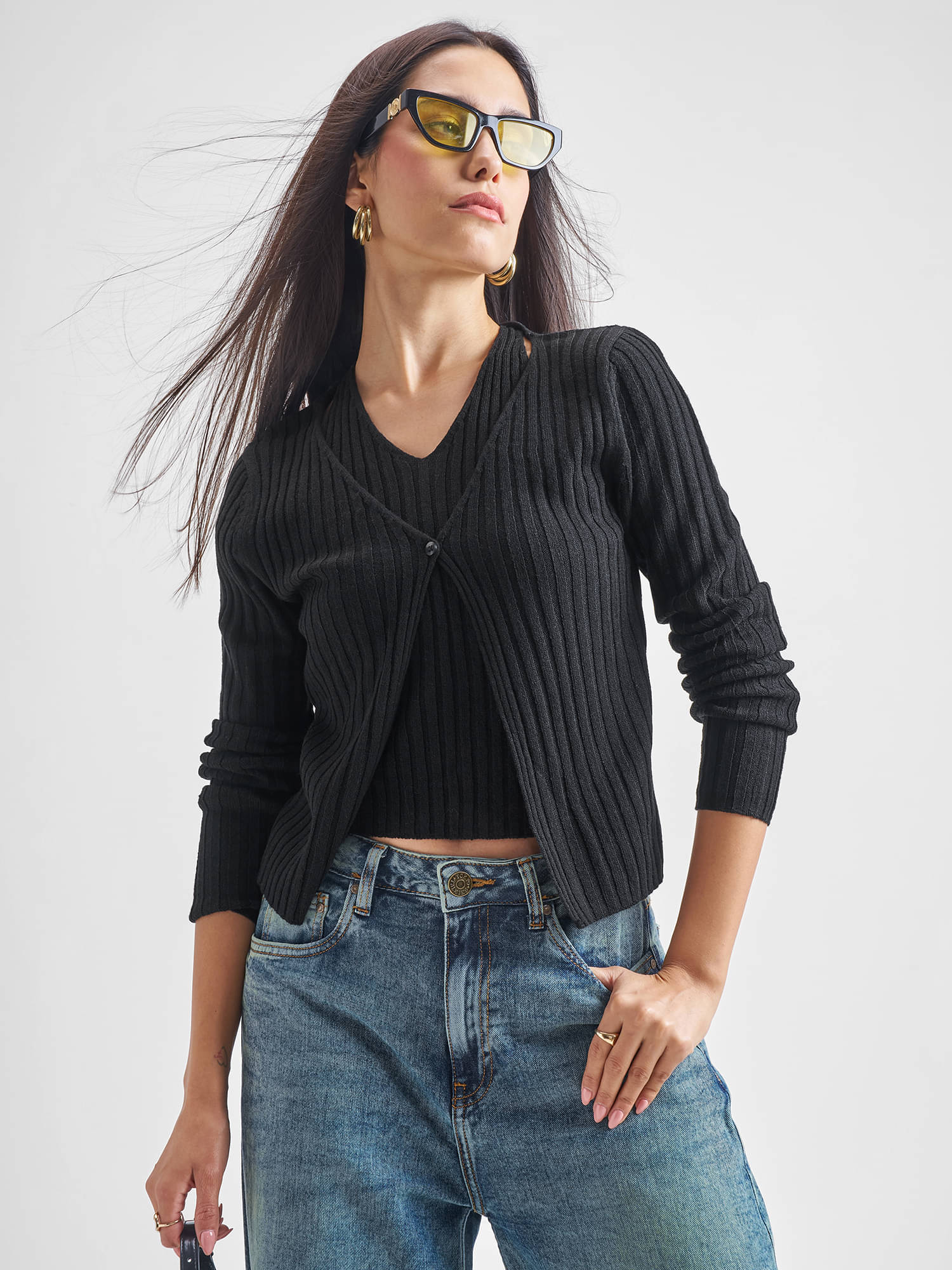 Tokyo Talkies Women Acrylic Round Neck Pullover ( Black ) Tokyo Talkies Women Acrylic Round Neck Pullover ( Black )