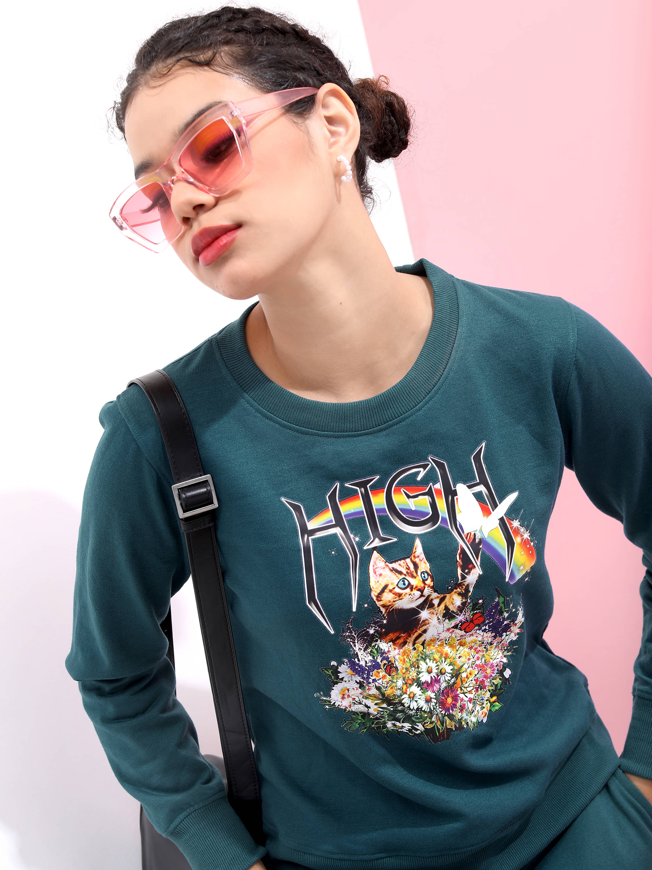     			Tokyo Talkies Cotton Blend Women's Non Hooded Sweatshirt ( Blue )