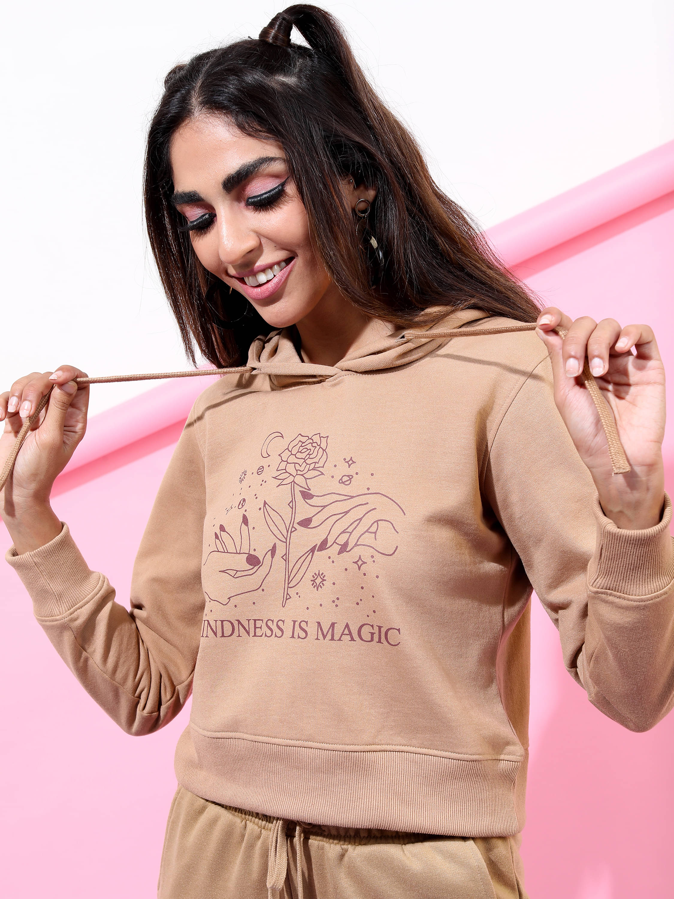     			Tokyo Talkies Cotton Blend Women's Hooded Sweatshirt ( Khaki )