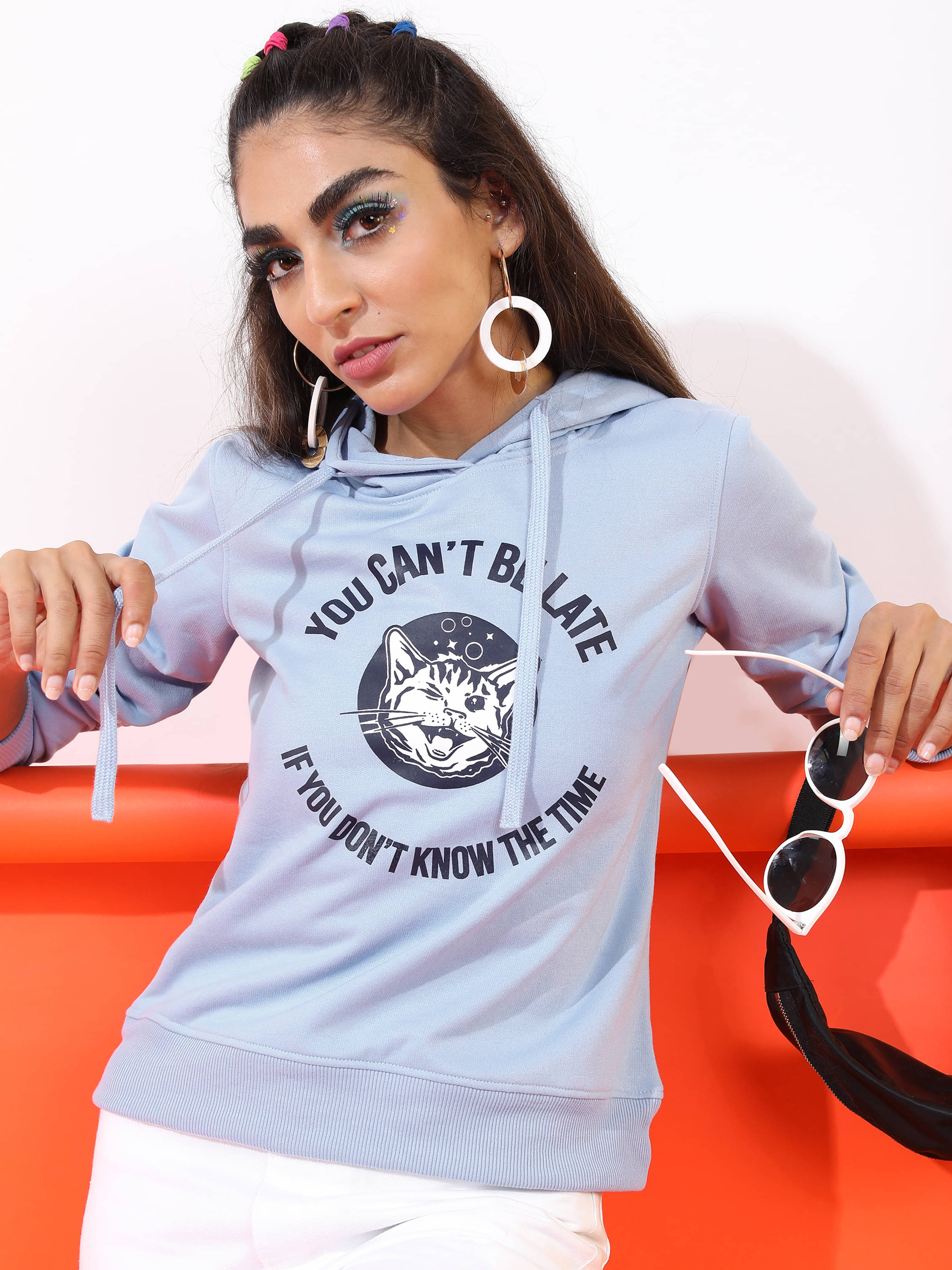     			Tokyo Talkies Cotton Blend Women's Hooded Sweatshirt ( Blue )