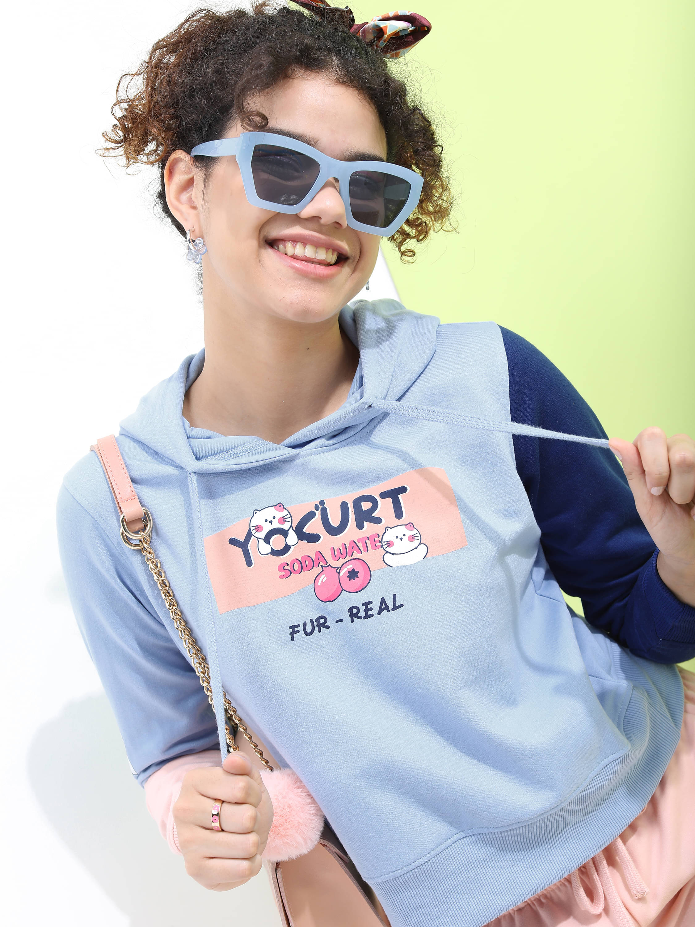 Tokyo Talkies Cotton Blend Women's Hooded Sweatshirt ( Blue ) Tokyo Talkies Cotton Blend Women's Hooded Sweatshirt ( Blue )