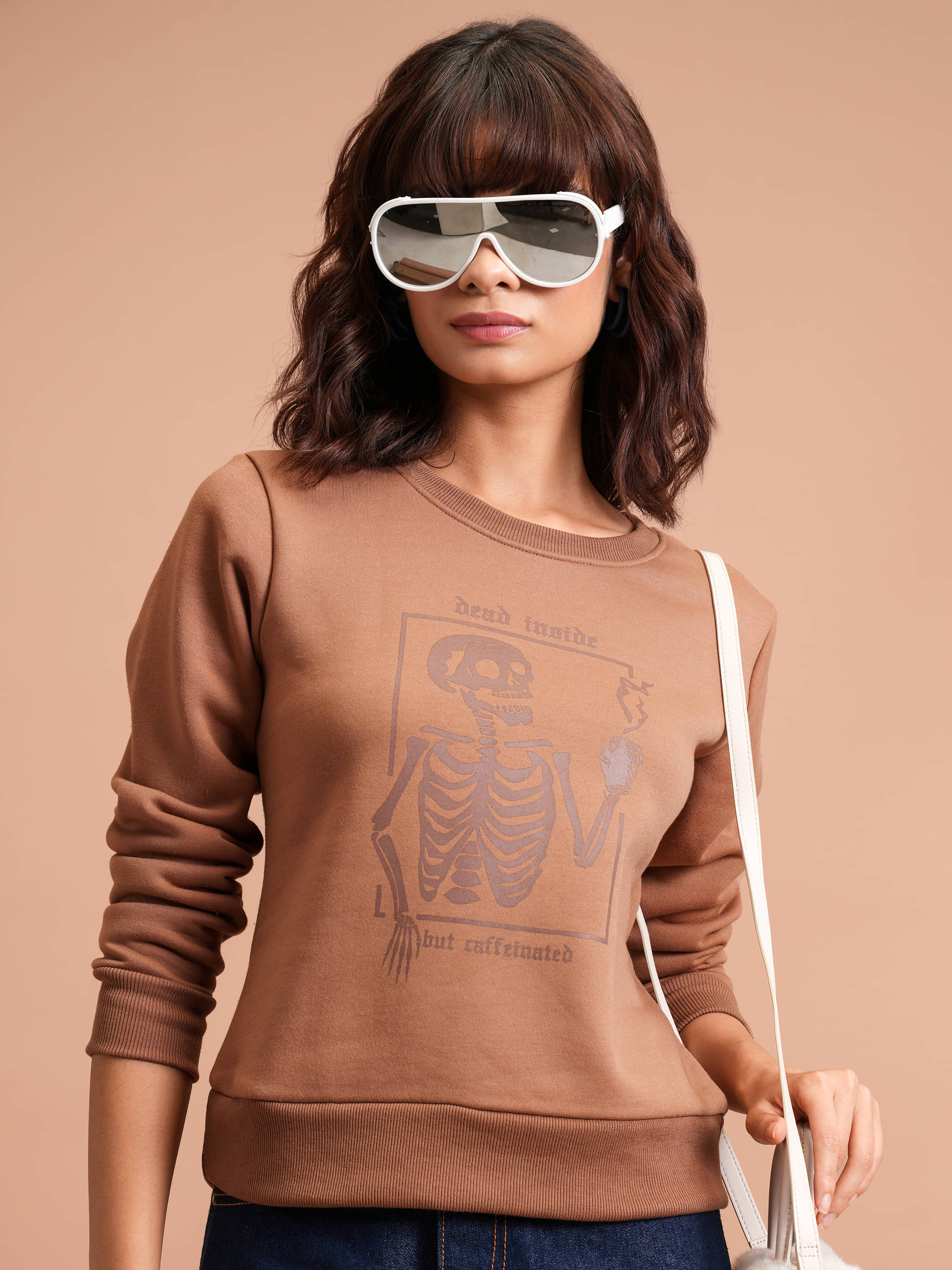Tokyo Talkies Women Polyester Sweatshirt ( Brown )     			Tokyo Talkies Women Polyester Sweatshirt ( Brown )