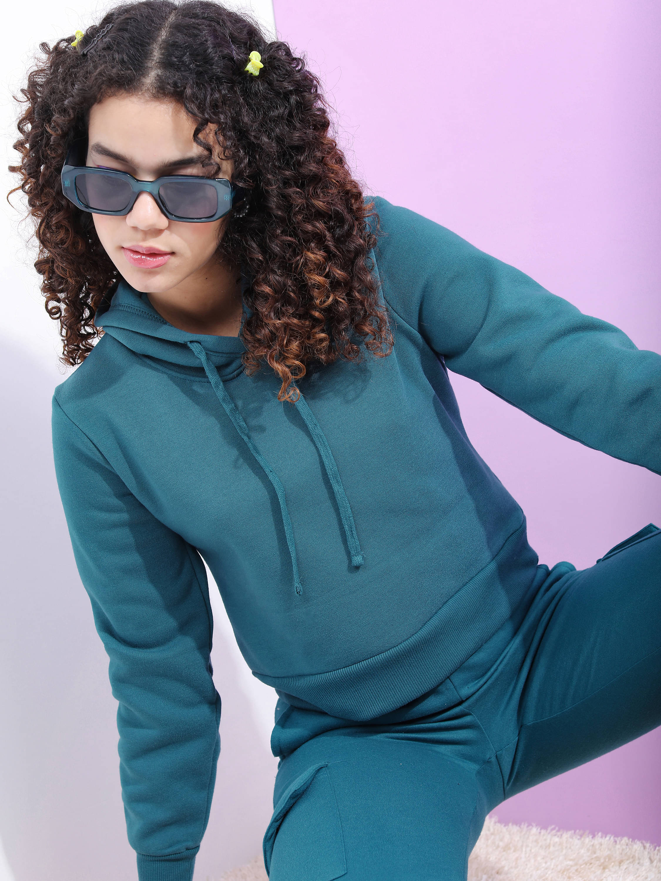 Tokyo Talkies Polyester Women's Hooded Sweatshirt ( Blue ) Tokyo Talkies Polyester Women's Hooded Sweatshirt ( Blue )