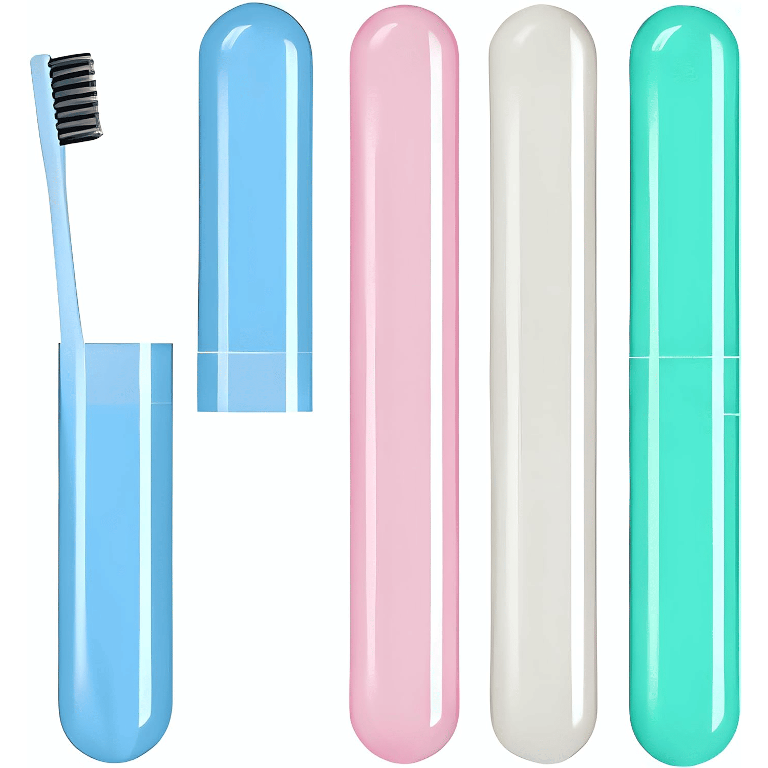     			Toothbrush Holder 4 Pc - Plastic Anti-Bacterial Travel Protectors for Oral Care - Portable Brush Holder for Bathroom Wall, Trip & Travel - Multicolor Toothbrush Case Box & Cover Container Set