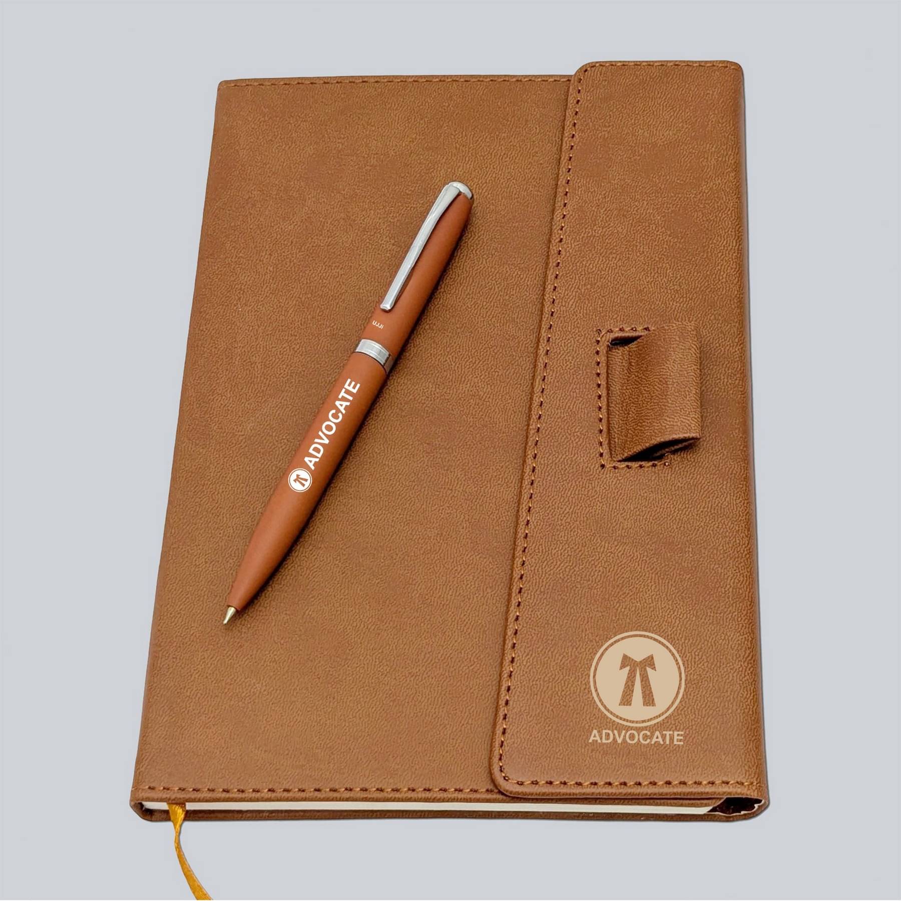     			UJJi Advocate Professional Leather Notebook with Matching Pen, Brown, Business Journal with Pen Loop A5, 80 GSM Undated 192 Pages