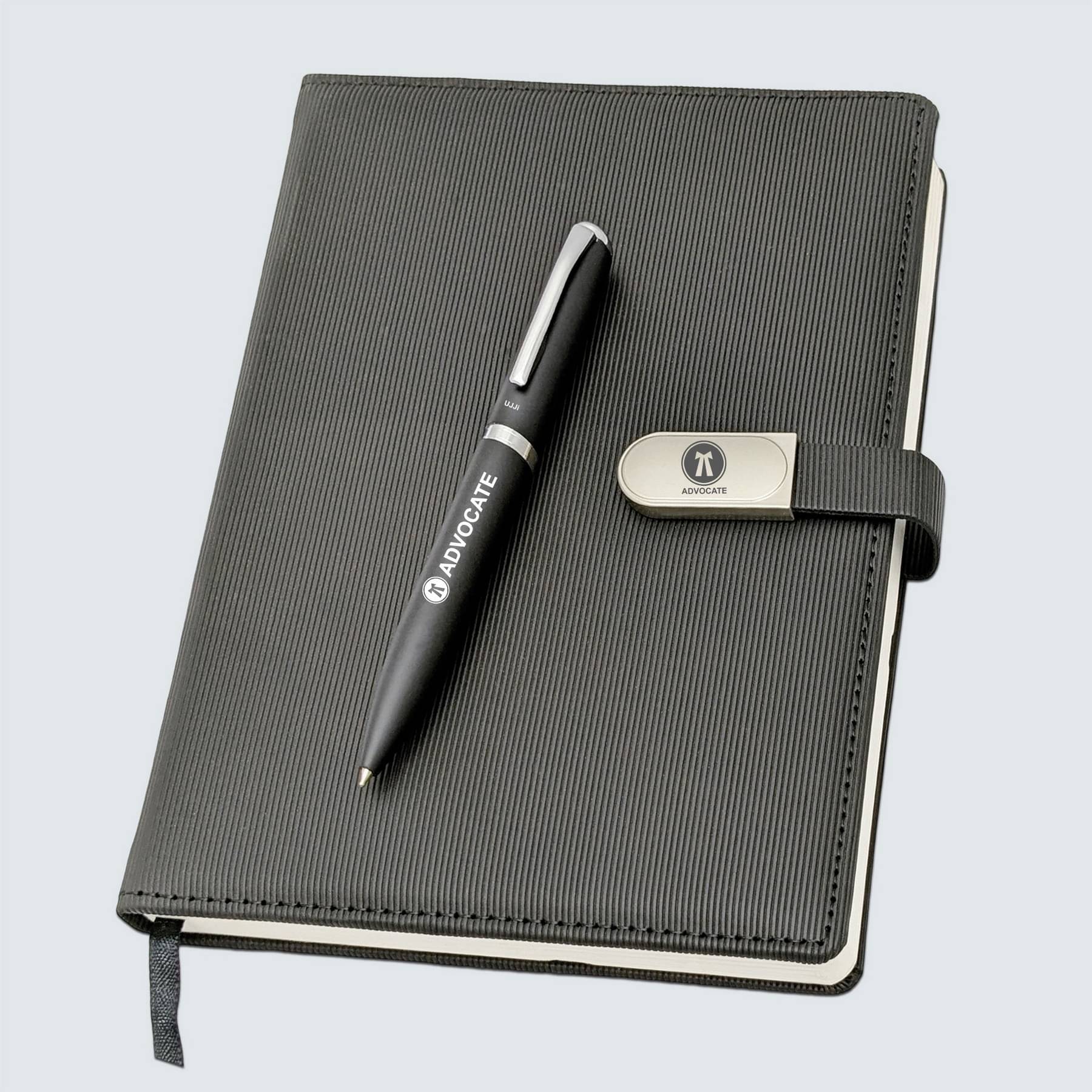     			UJJi Advocate Professional Notebook Set with Pen and Metal Clasp, Grey Ribbed Cover, Business Journal