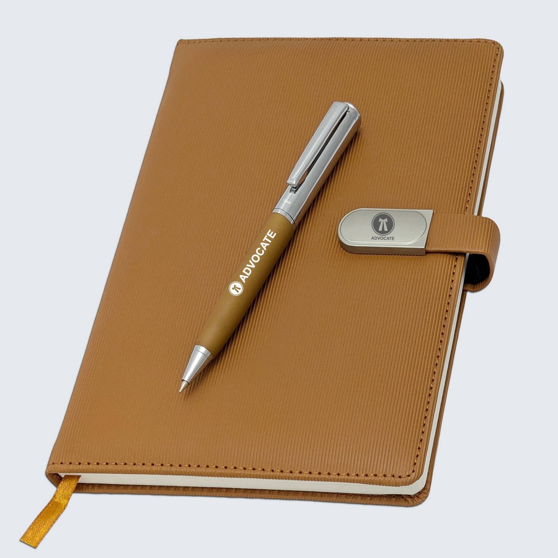     			UJJi Advocate Professional Notebook Set with Pen, Tan PU Leather Cover, Magnetic Clasp A5, 192 Undated Rules Pages