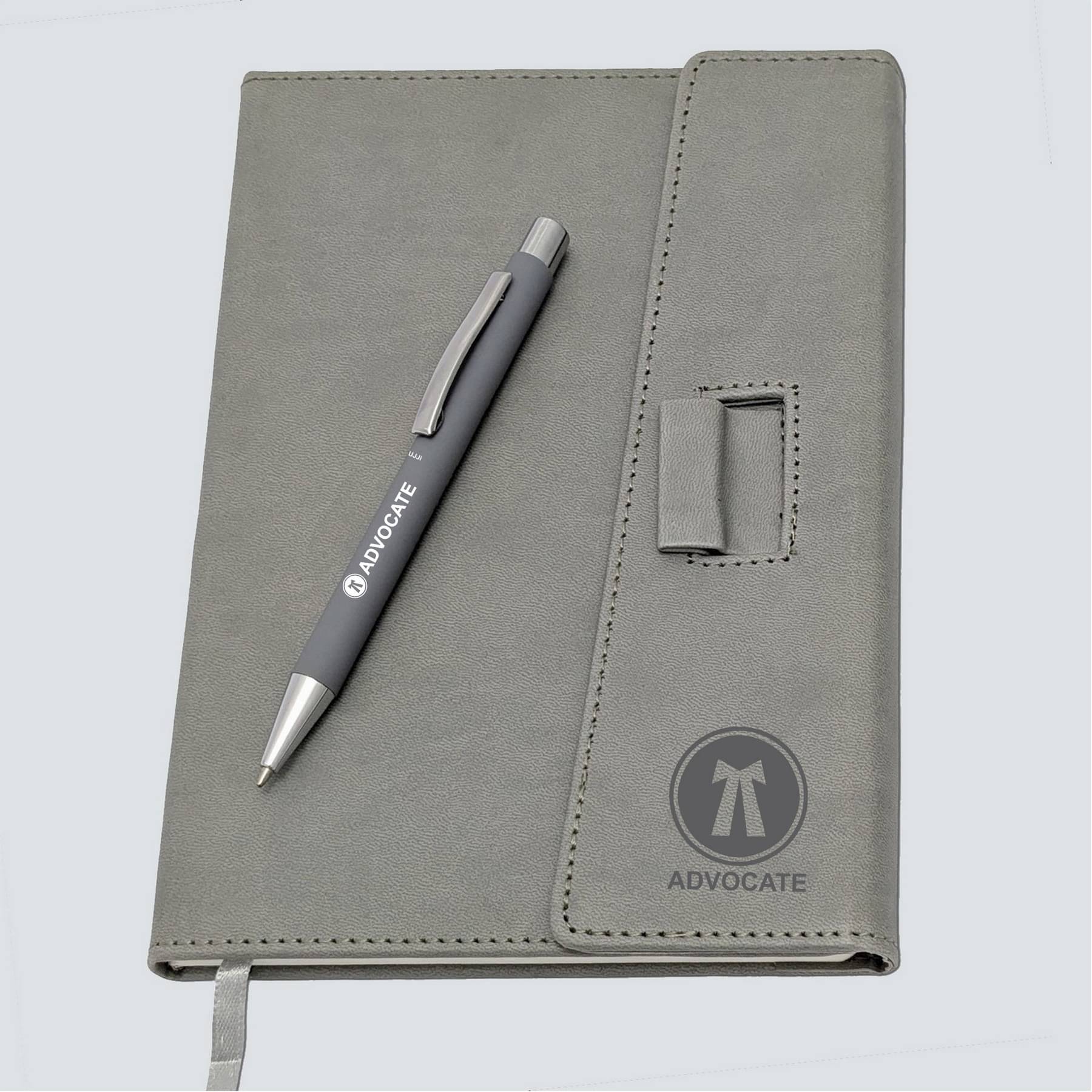     			UJJi Advocate Professional Notebook Set with Pen, Grey Leatherette Cover, Pen Holder 192 Undated 80 GSM Pages A5